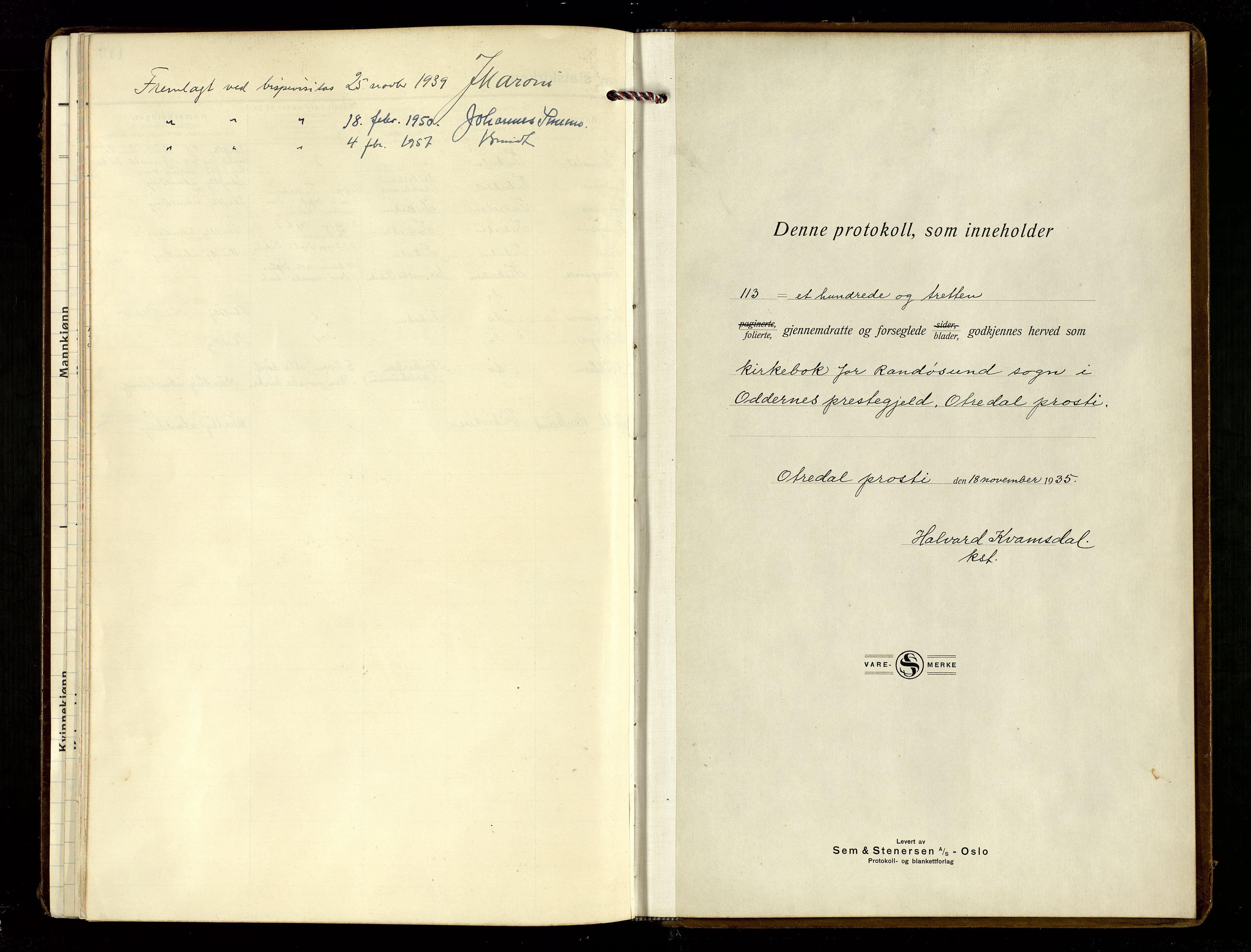Oddernes sokneprestkontor, SAK/1111-0033/F/Fa/Fab/L0005: Ministerialbok nr. A 5, 1935-1954