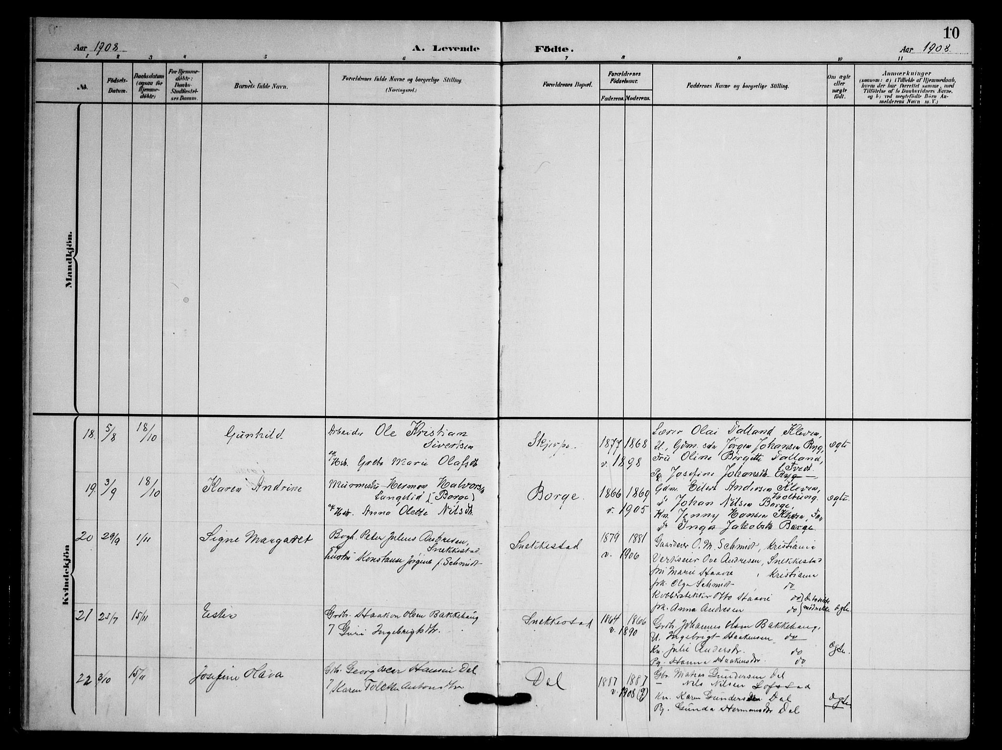 Våle kirkebøker, AV/SAKO-A-334/F/Fa/L0012: Ministerialbok nr. I 12, 1907-1934, s. 10