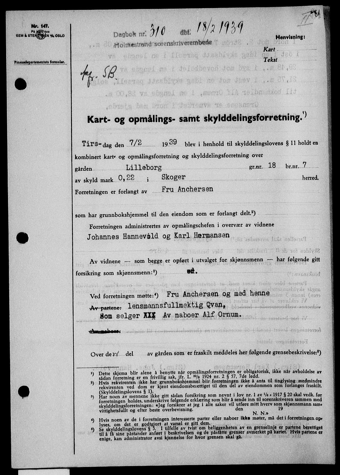 Holmestrand sorenskriveri, SAKO/A-67/G/Ga/Gaa/L0050: Pantebok nr. A-50, 1938-1939, Dagboknr: 310/1939