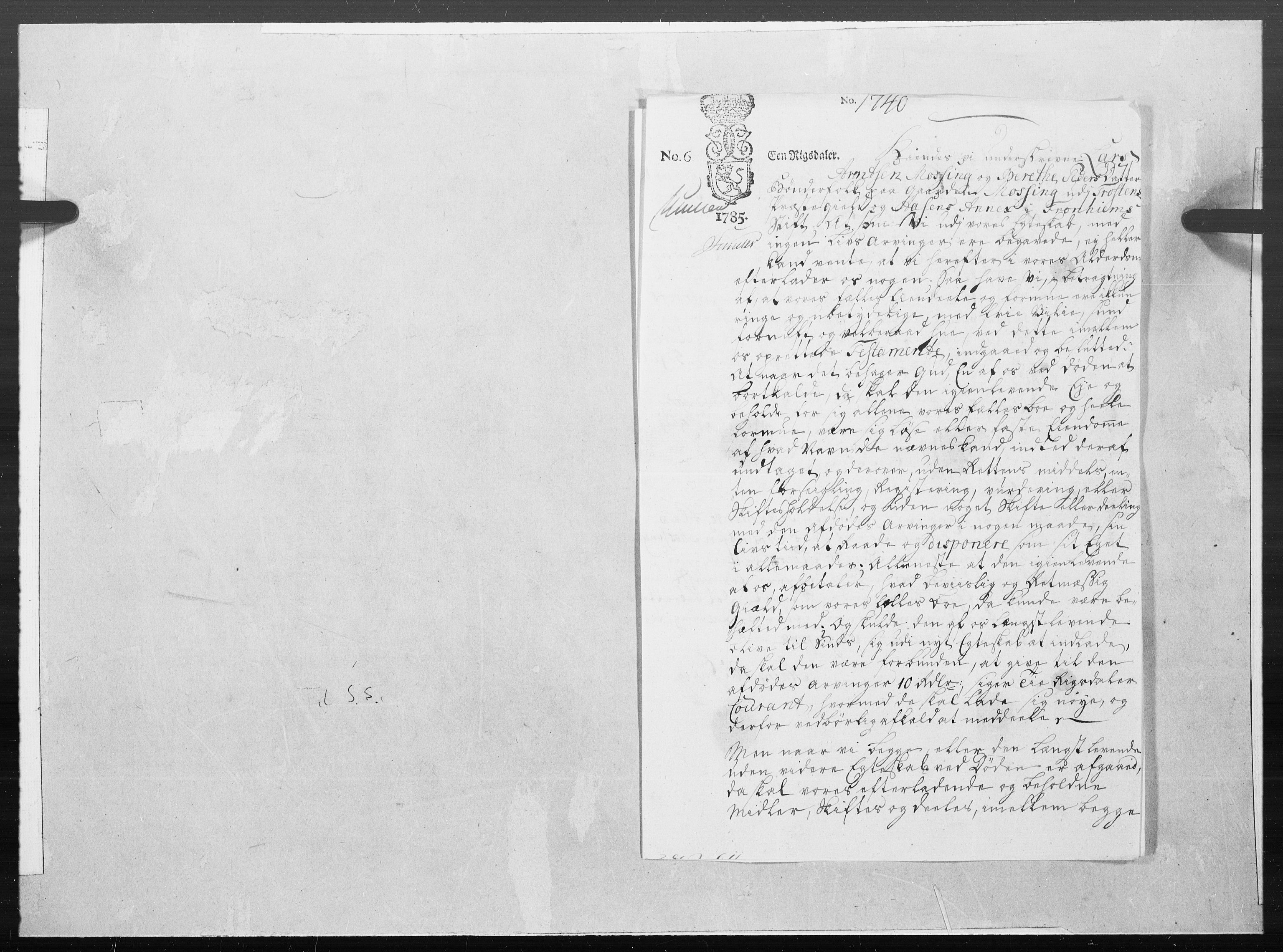Danske Kanselli 1572-1799, RA/EA-3023/F/Fc/Fcc/Fcca/L0256: Norske innlegg 1572-1799, 1785, s. 323
