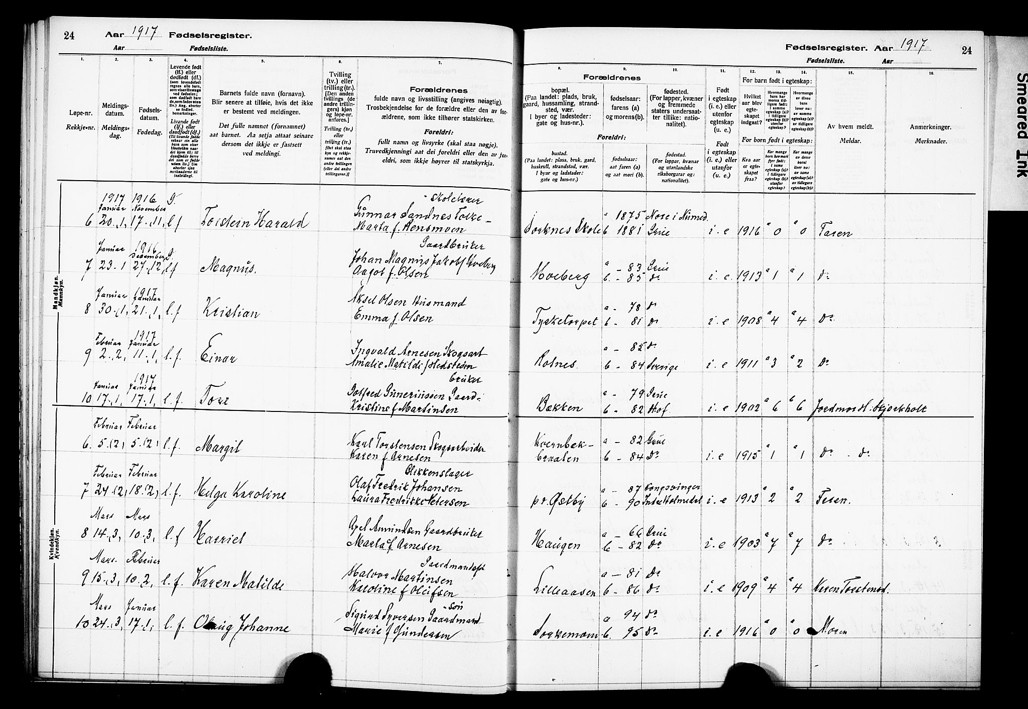 Grue prestekontor, AV/SAH-PREST-036/I/Id/Ida/L0001: Fødselsregister nr. I 1, 1916-1926, s. 24