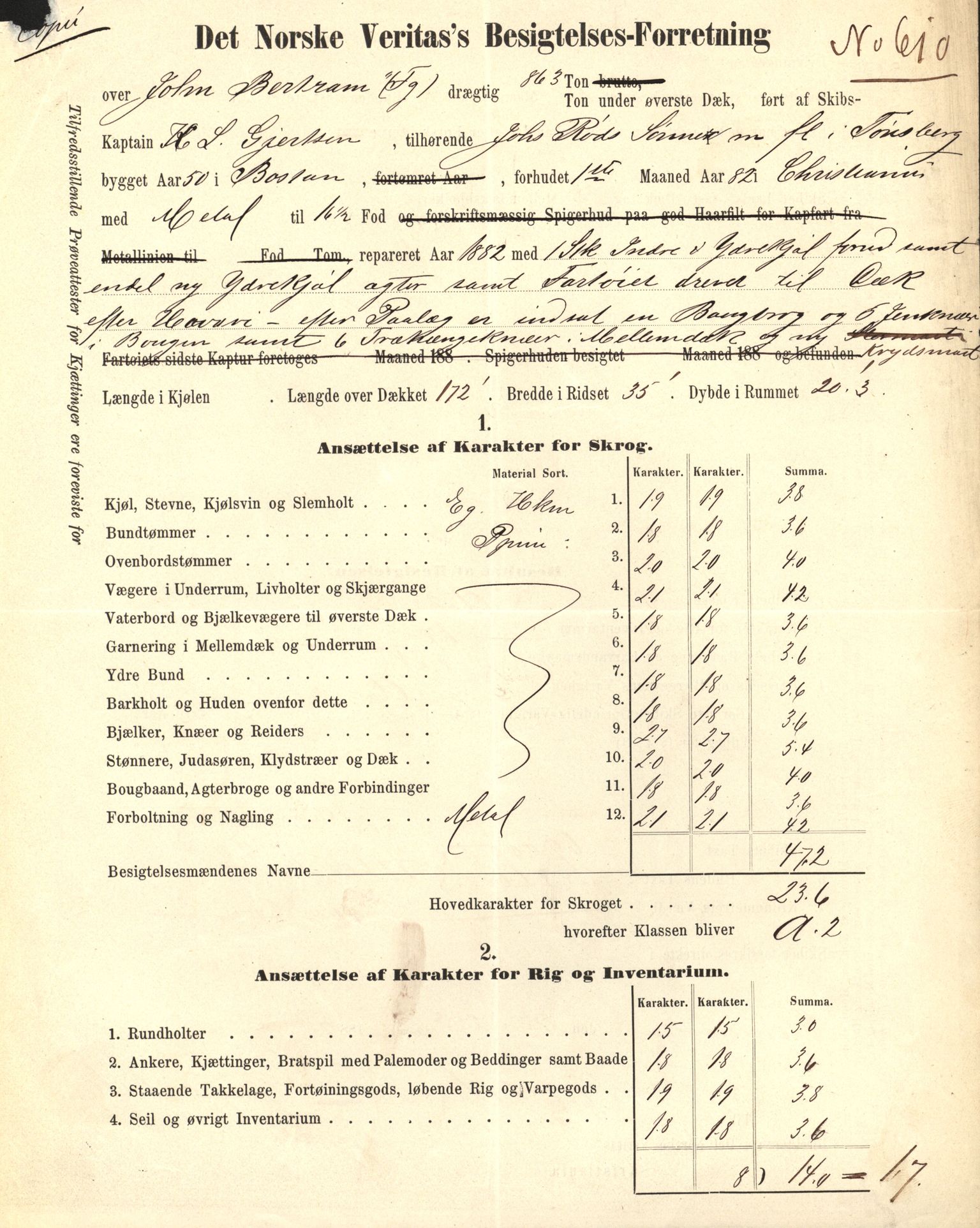 Pa 63 - Østlandske skibsassuranceforening, VEMU/A-1079/G/Ga/L0016/0010: Havaridokumenter / Medbør, Mercur, John Bertram, Marie, 1883, s. 15