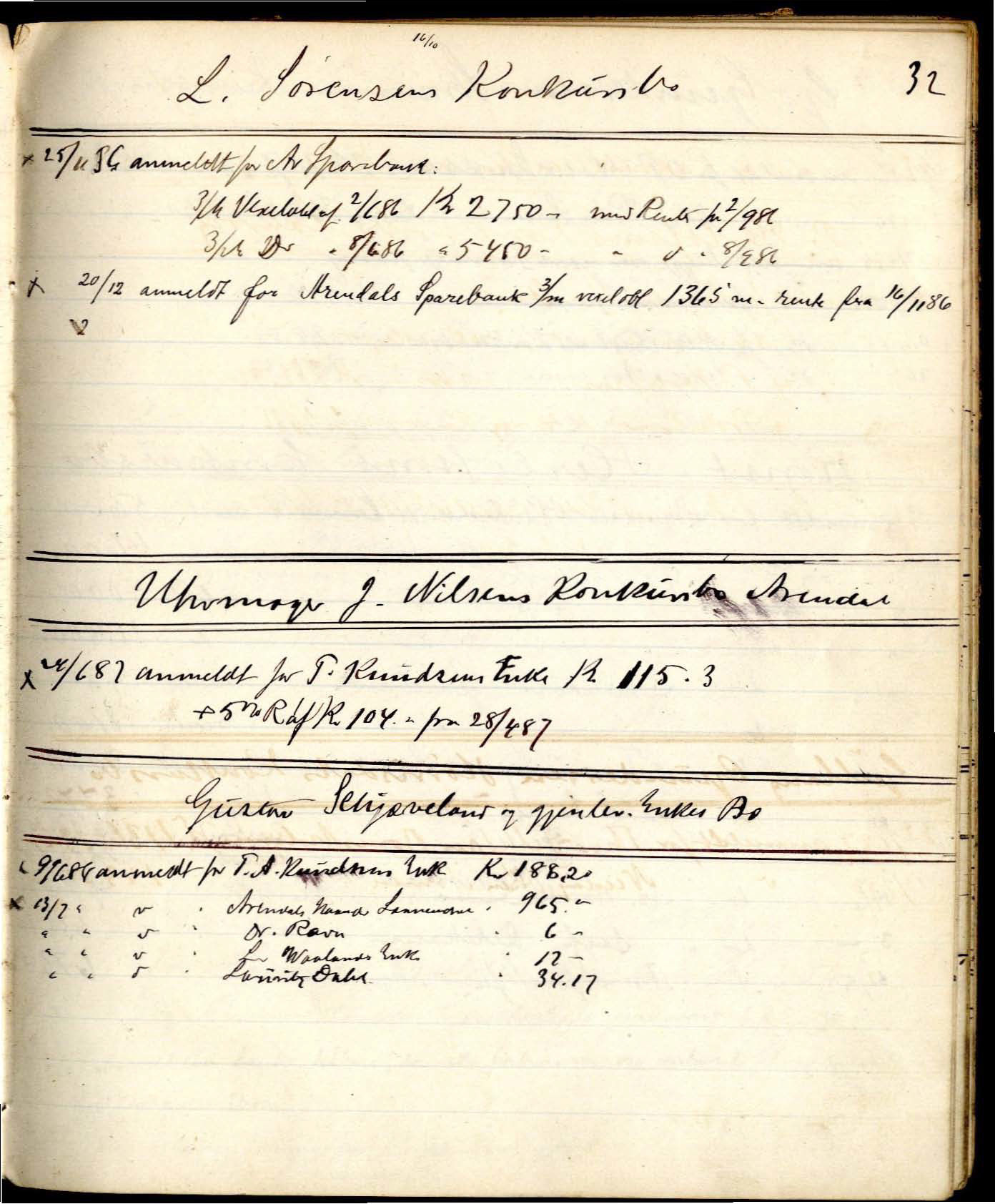 Dedekam, Michael Eidsvold. Overrettssakfører, AAKS/PA-2493/H/H01/L0001/0001: Behandling av konkurs/ auksjoner / Bog nr. 1 til anmeldte Fordringer i Konkursboer , 1881-1894, s. 39