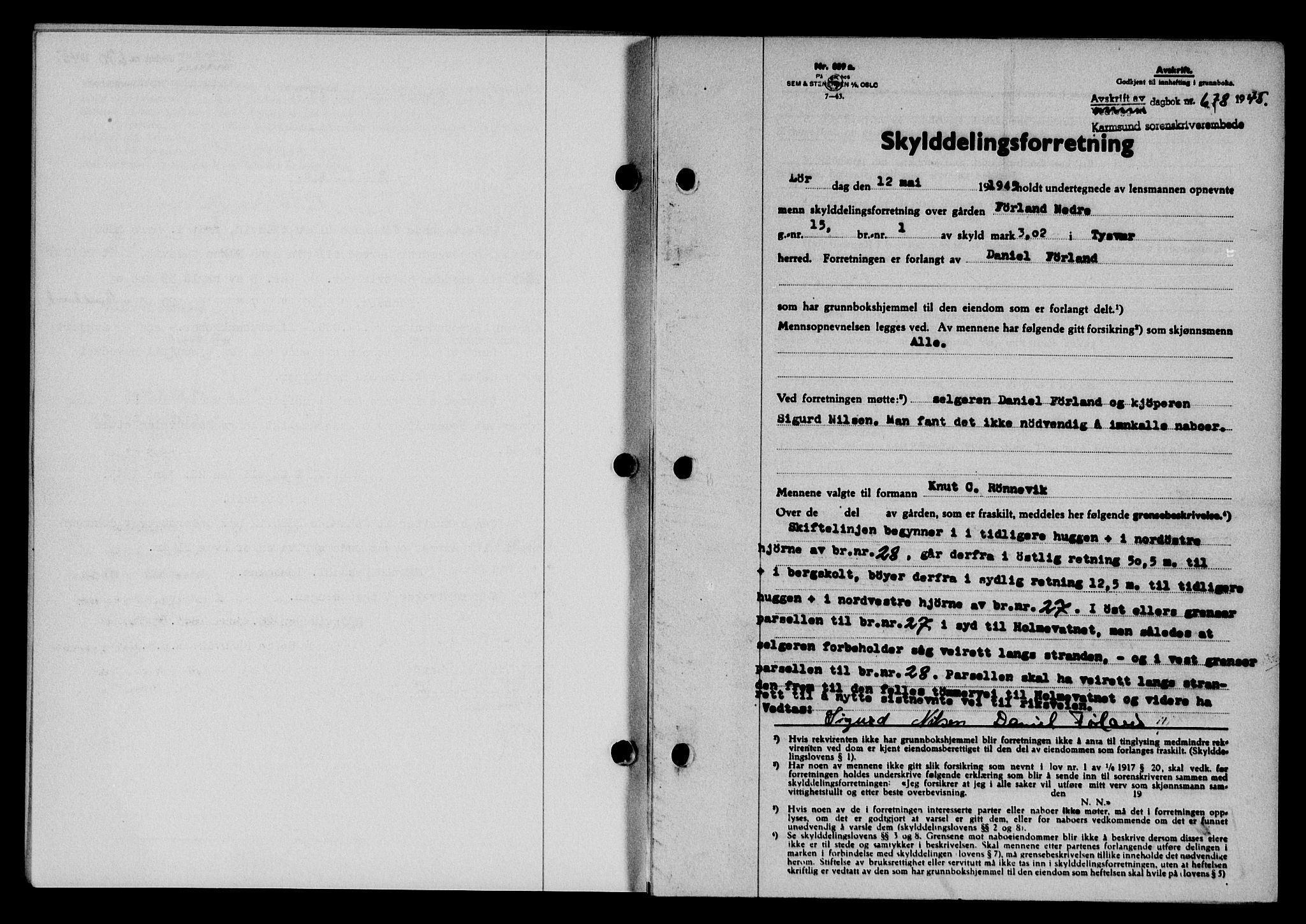 Karmsund sorenskriveri, SAST/A-100311/01/II/IIB/L0083: Pantebok nr. 64A, 1944-1945, Dagboknr: 678/1945