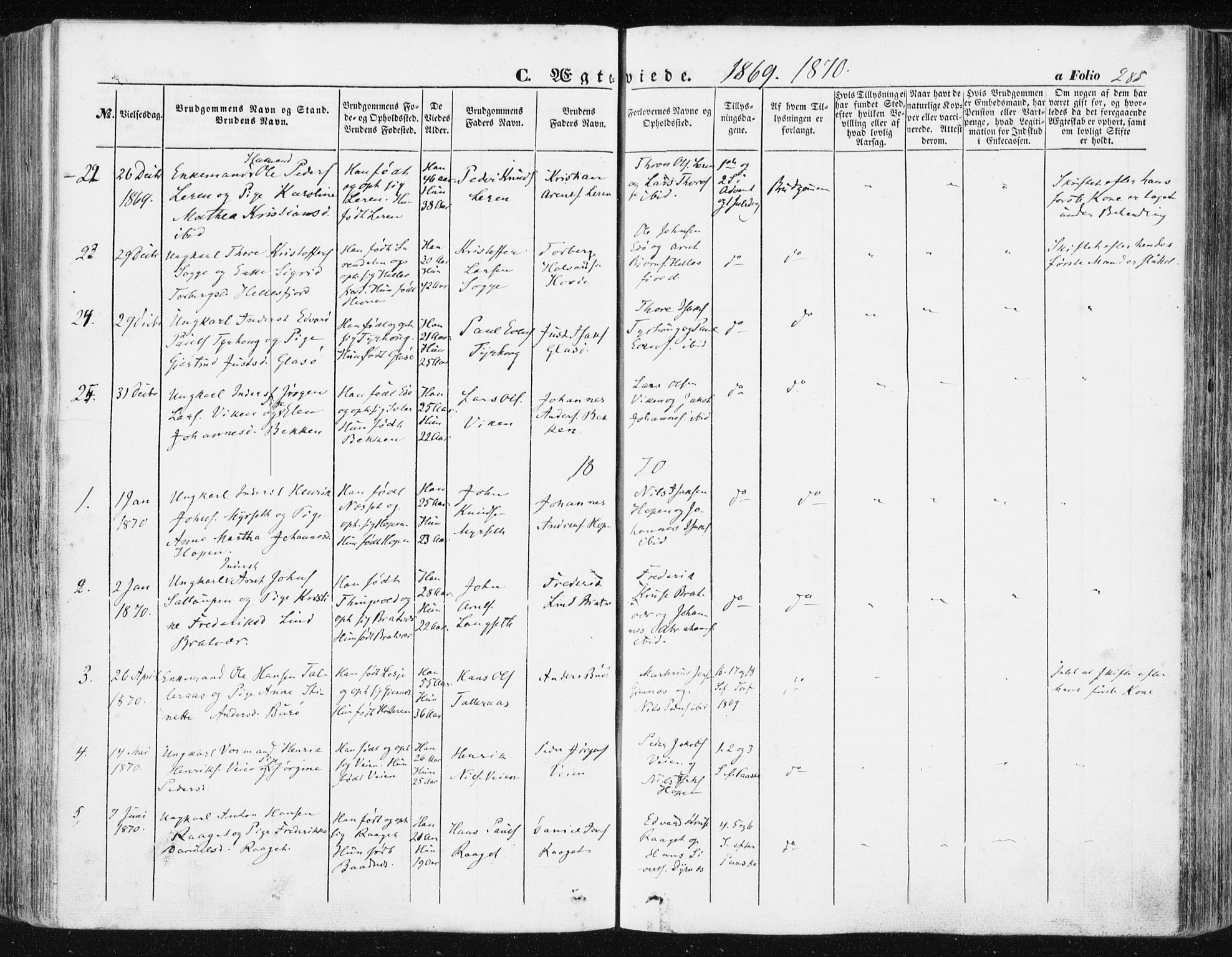 Ministerialprotokoller, klokkerbøker og fødselsregistre - Møre og Romsdal, SAT/A-1454/581/L0937: Ministerialbok nr. 581A05, 1853-1872, s. 285