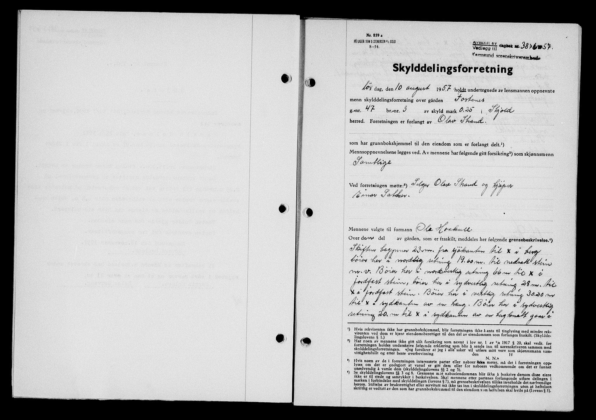Karmsund sorenskriveri, SAST/A-100311/01/II/IIB/L0127: Pantebok nr. 107A, 1957-1958, Dagboknr: 3876/1957
