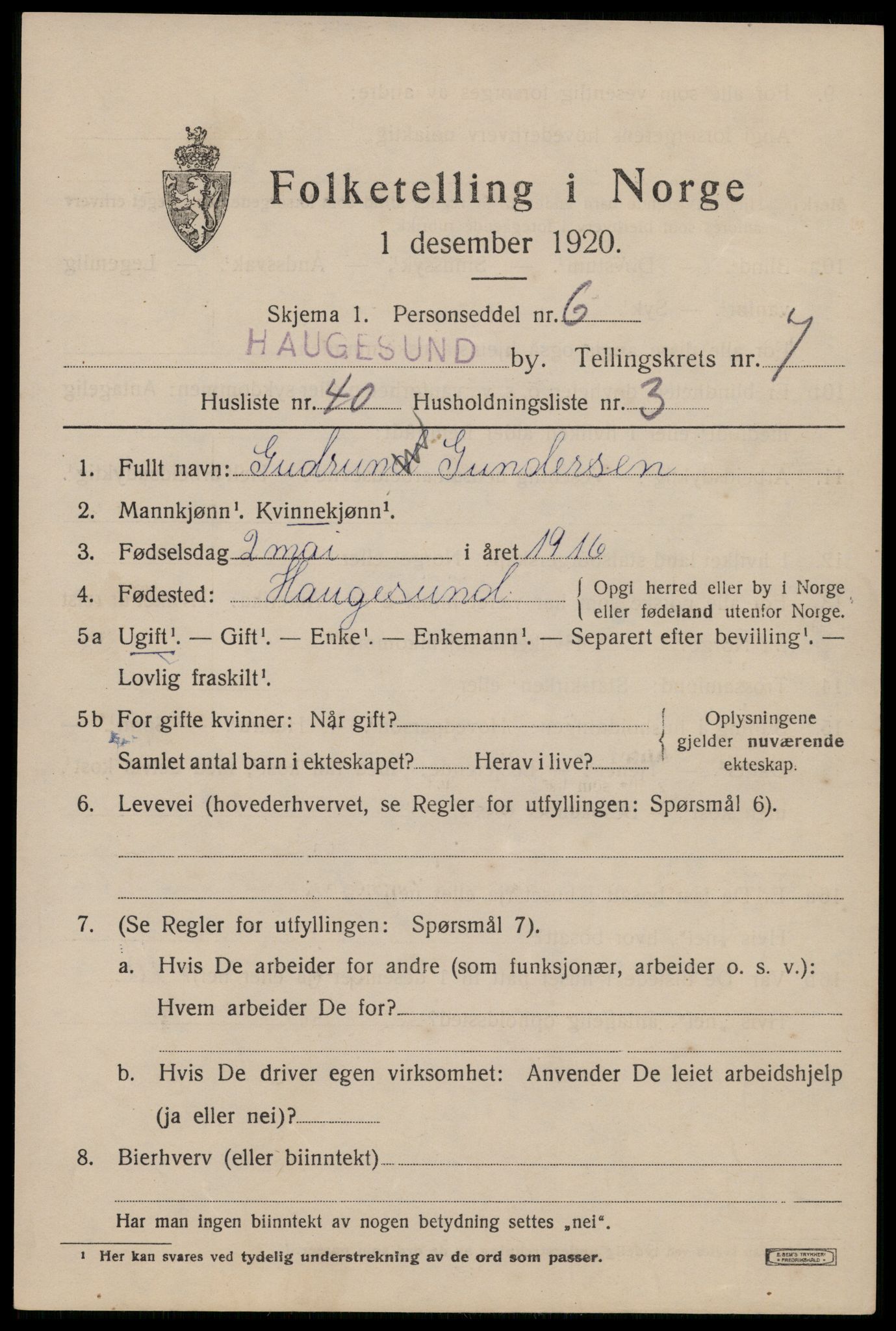 SAST, Folketelling 1920 for 1106 Haugesund kjøpstad, 1920, s. 25741