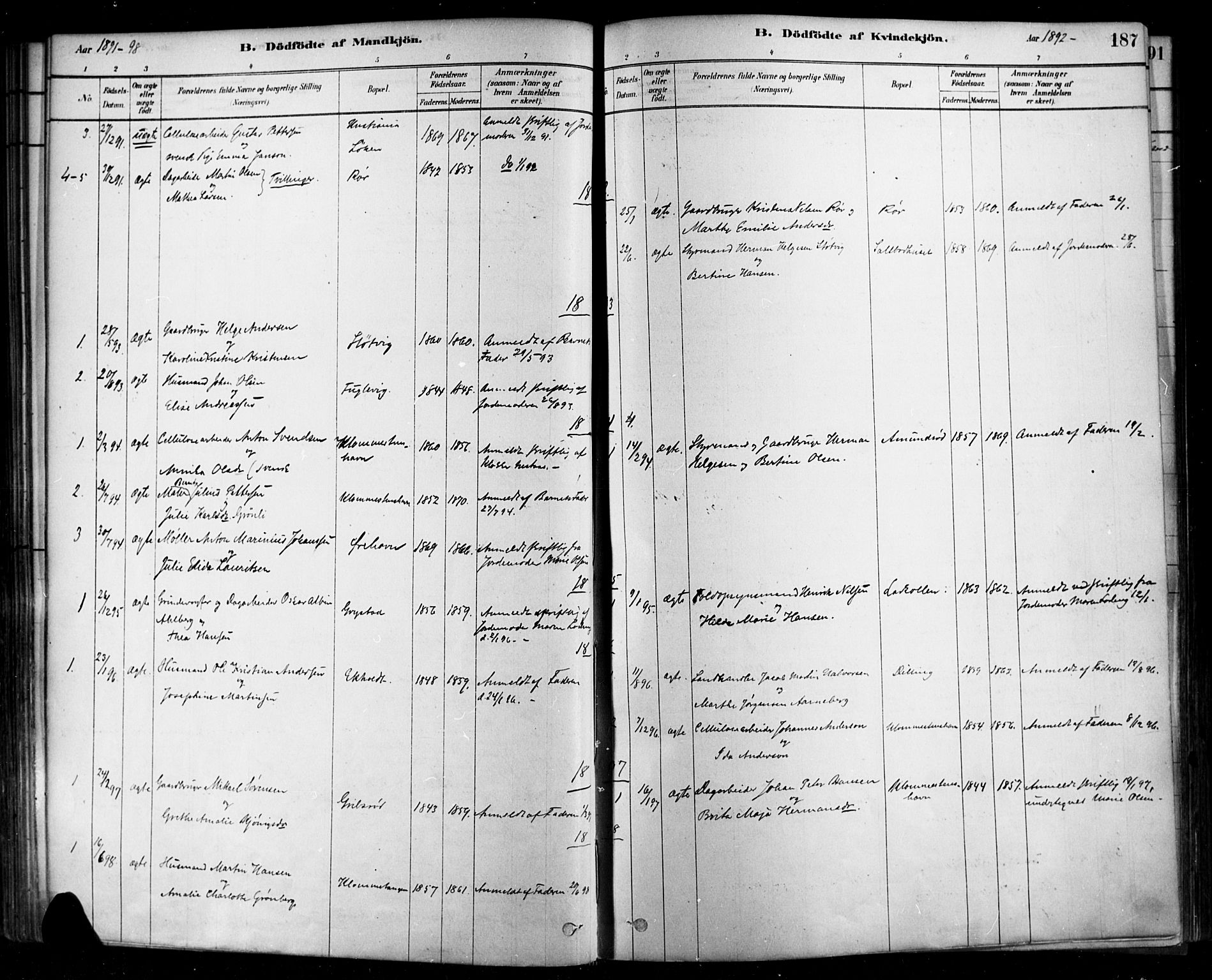 Rygge prestekontor Kirkebøker, SAO/A-10084b/F/Fa/L0007: Ministerialbok nr. 7, 1878-1904, s. 187