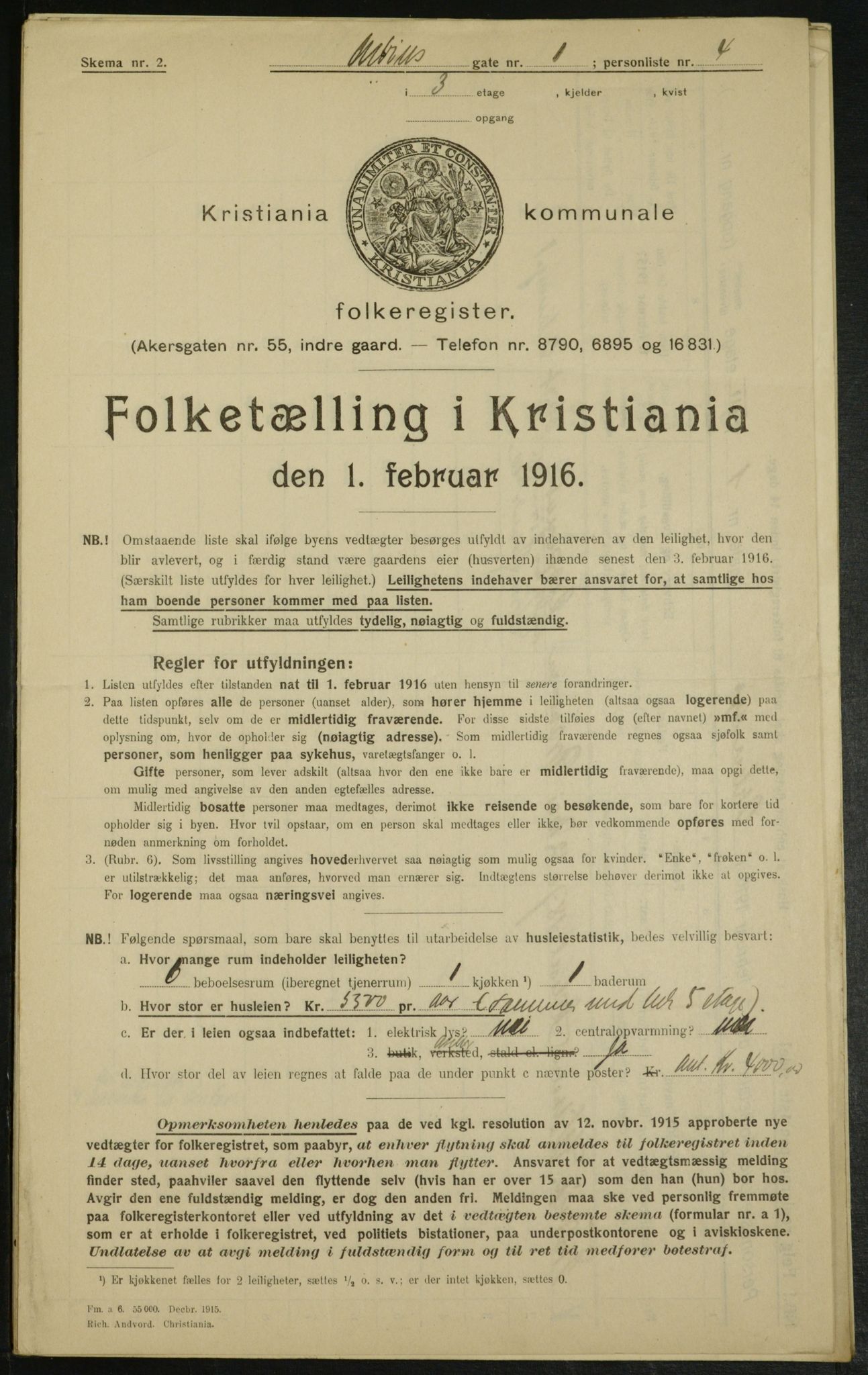 OBA, Kommunal folketelling 1.2.1916 for Kristiania, 1916, s. 1479