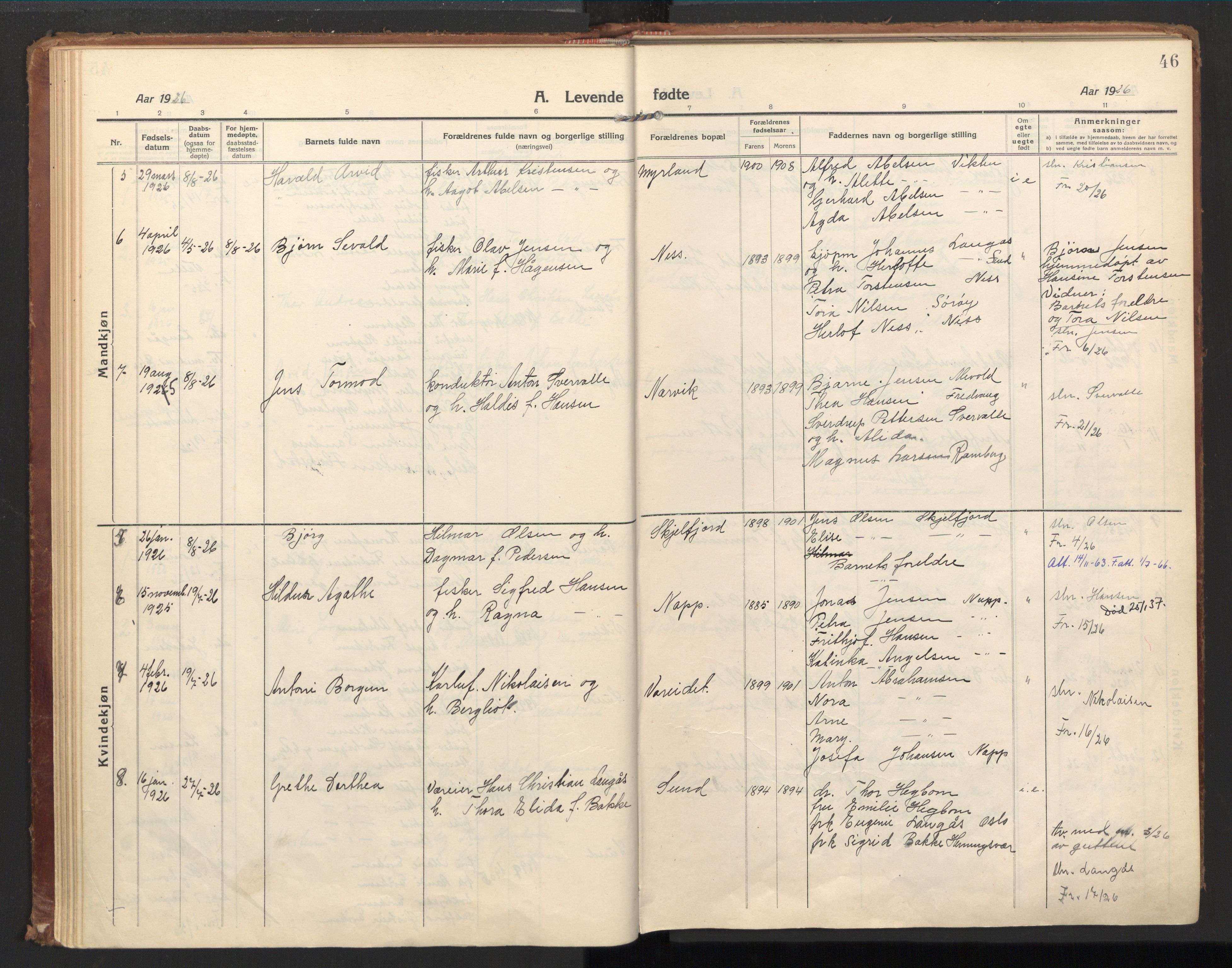 Ministerialprotokoller, klokkerbøker og fødselsregistre - Nordland, AV/SAT-A-1459/885/L1210: Ministerialbok nr. 885A10, 1916-1926, s. 46