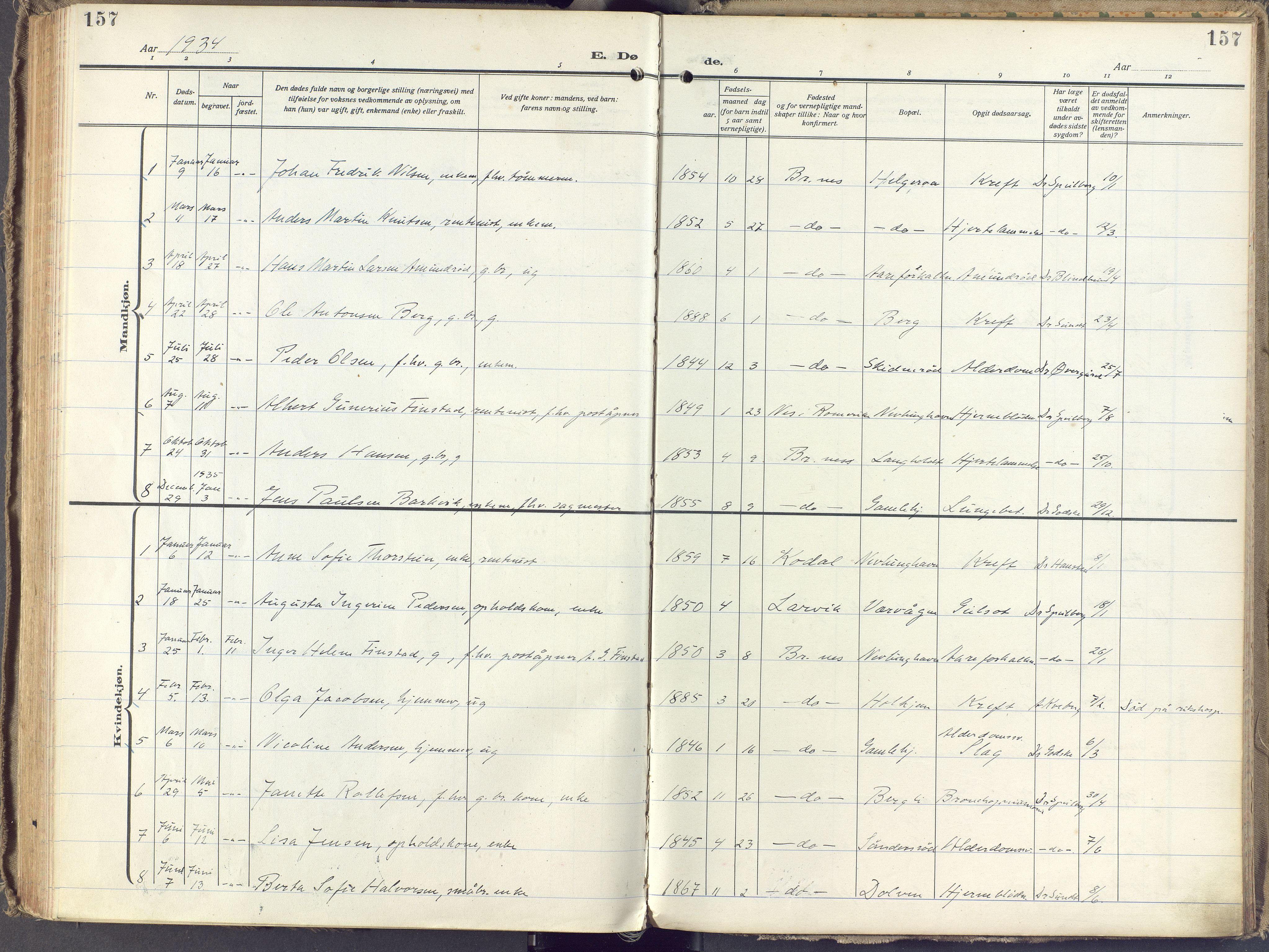 Brunlanes kirkebøker, SAKO/A-342/F/Fb/L0004: Ministerialbok nr. II 4, 1923-1940, s. 157