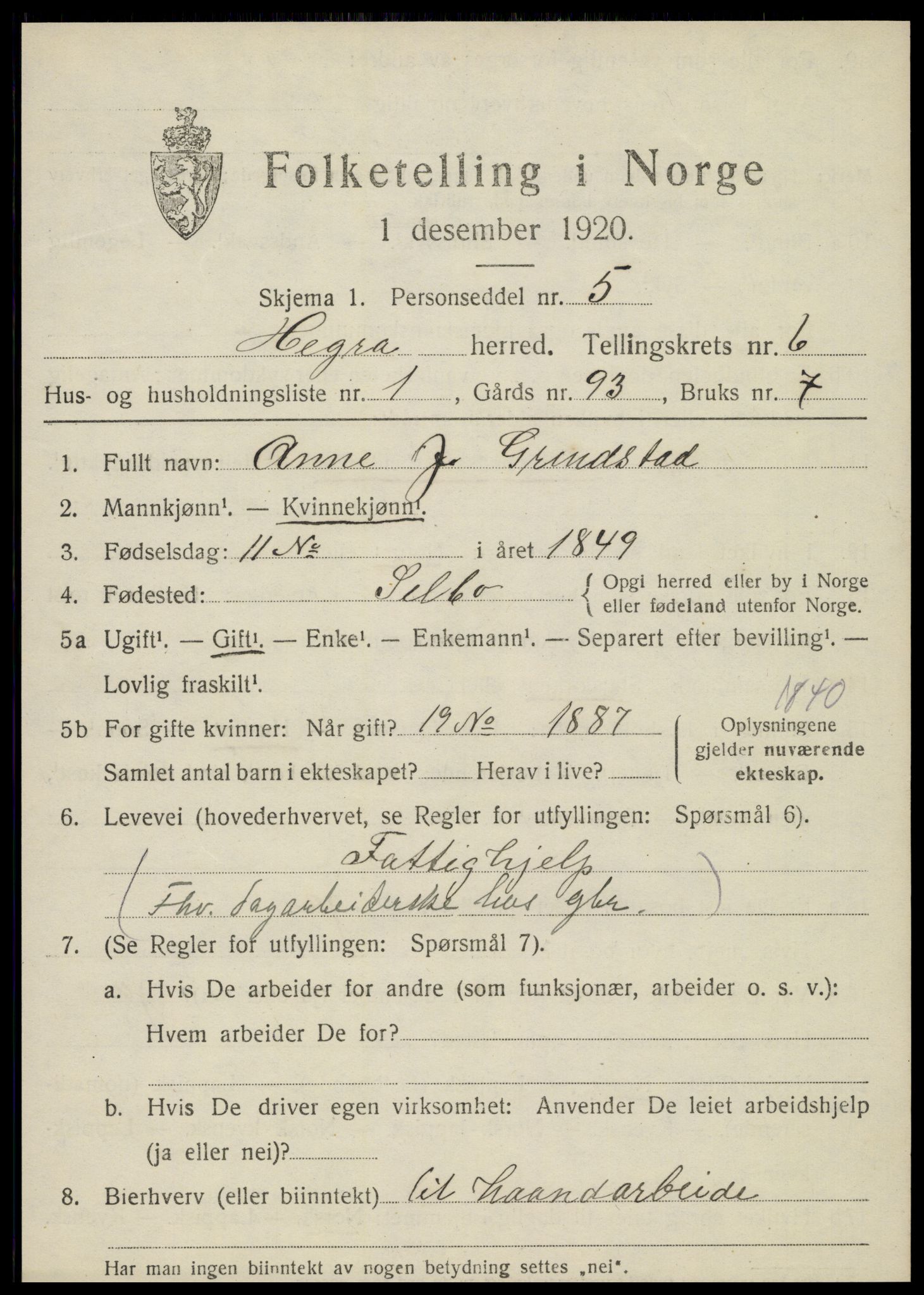 SAT, Folketelling 1920 for 1712 Hegra herred, 1920, s. 4864