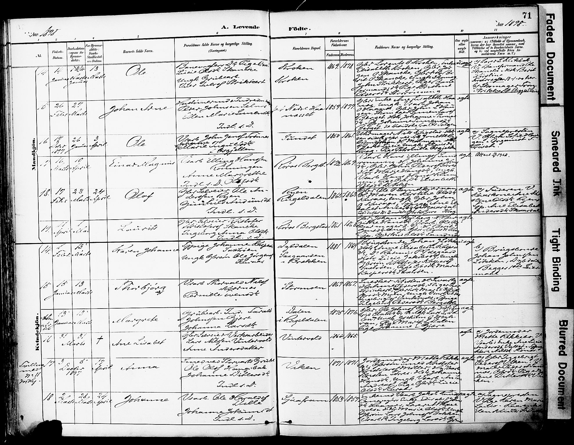 Ministerialprotokoller, klokkerbøker og fødselsregistre - Sør-Trøndelag, SAT/A-1456/681/L0935: Ministerialbok nr. 681A13, 1890-1898, s. 71
