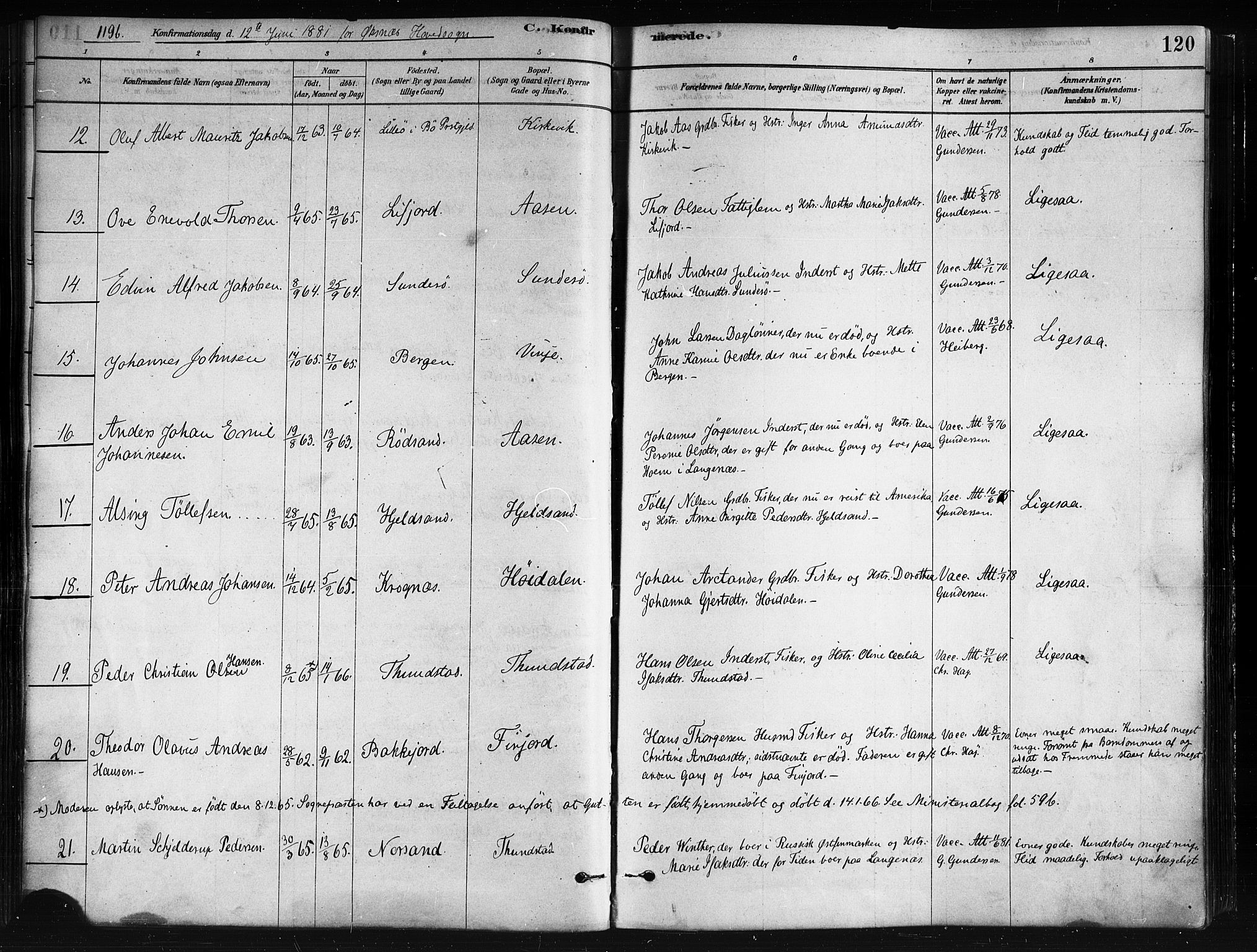 Ministerialprotokoller, klokkerbøker og fødselsregistre - Nordland, AV/SAT-A-1459/893/L1335: Ministerialbok nr. 893A08 /1, 1878-1884, s. 120