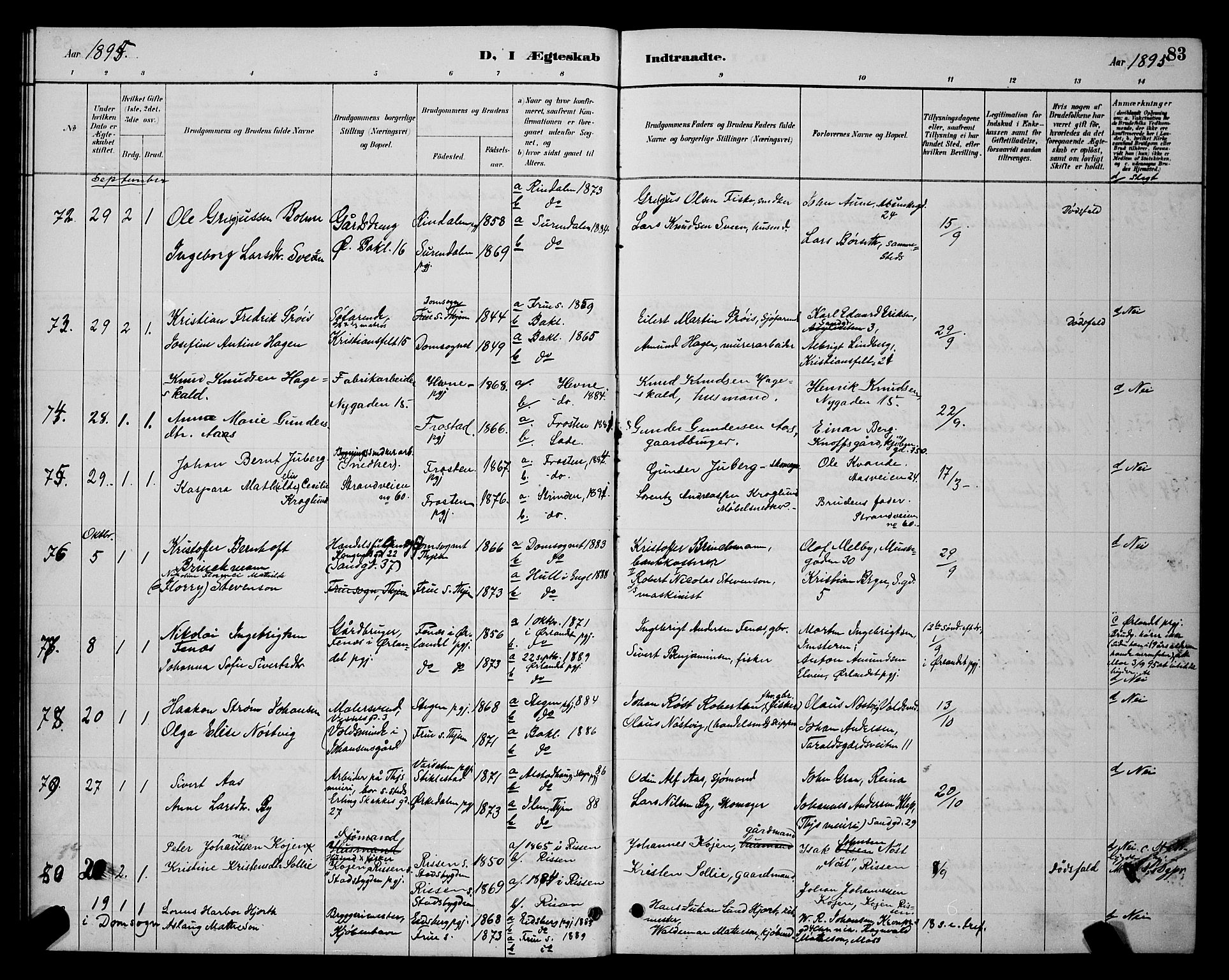 Ministerialprotokoller, klokkerbøker og fødselsregistre - Sør-Trøndelag, SAT/A-1456/604/L0223: Klokkerbok nr. 604C06, 1886-1897, s. 83