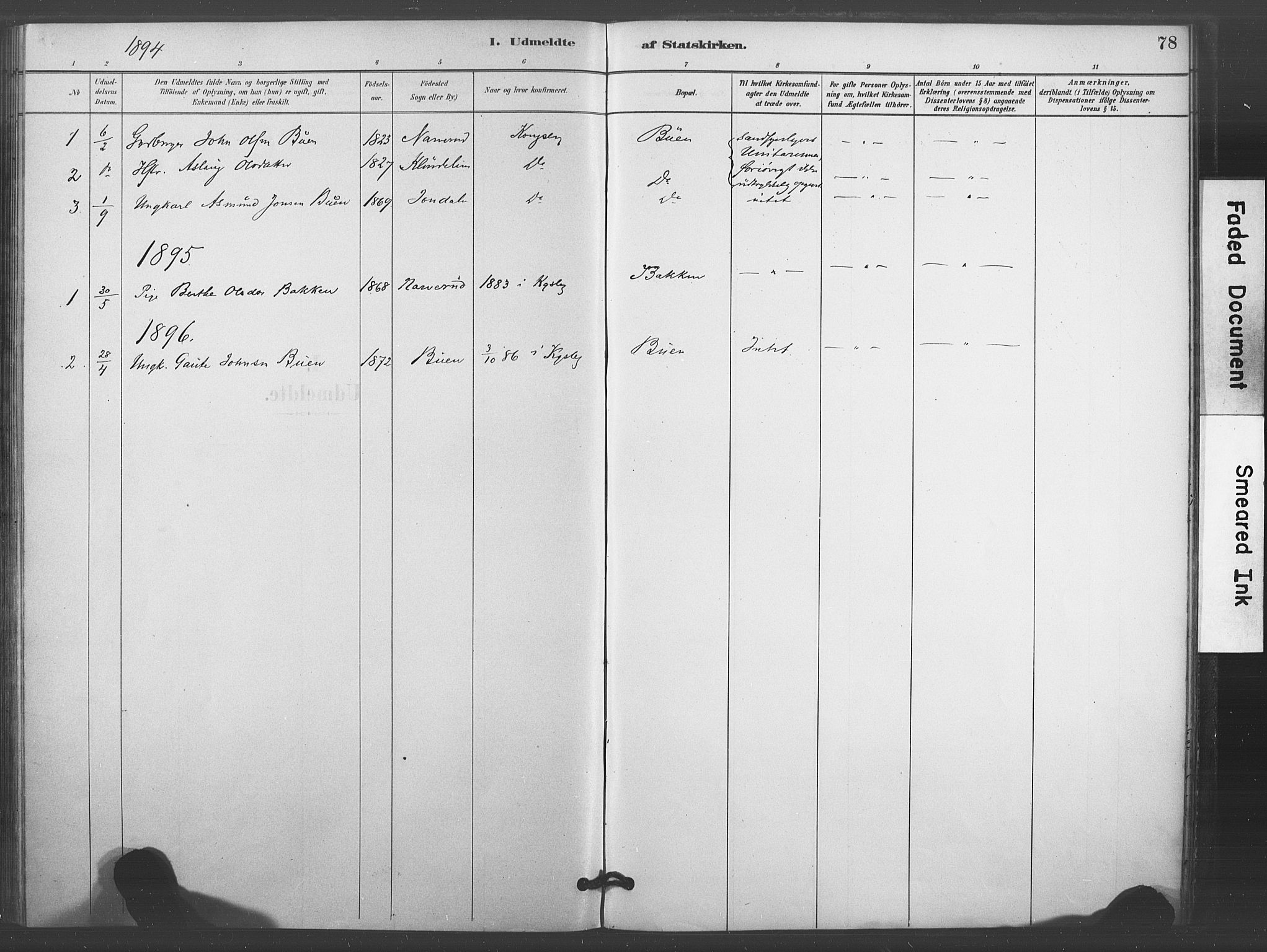 Kongsberg kirkebøker, AV/SAKO-A-22/F/Fc/L0001: Ministerialbok nr. III 1, 1883-1897, s. 78
