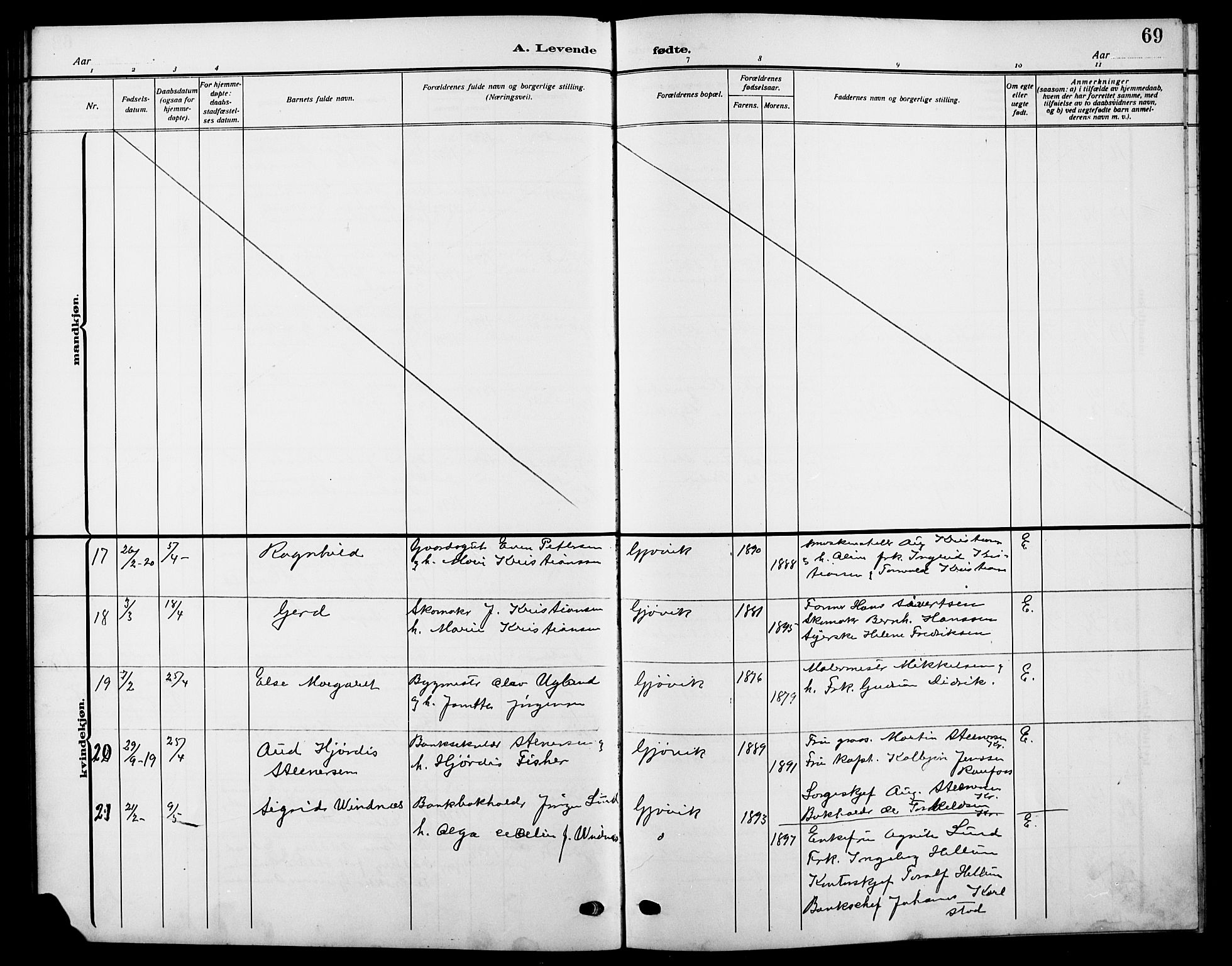 Vardal prestekontor, AV/SAH-PREST-100/H/Ha/Hab/L0014: Klokkerbok nr. 14, 1911-1922, s. 69