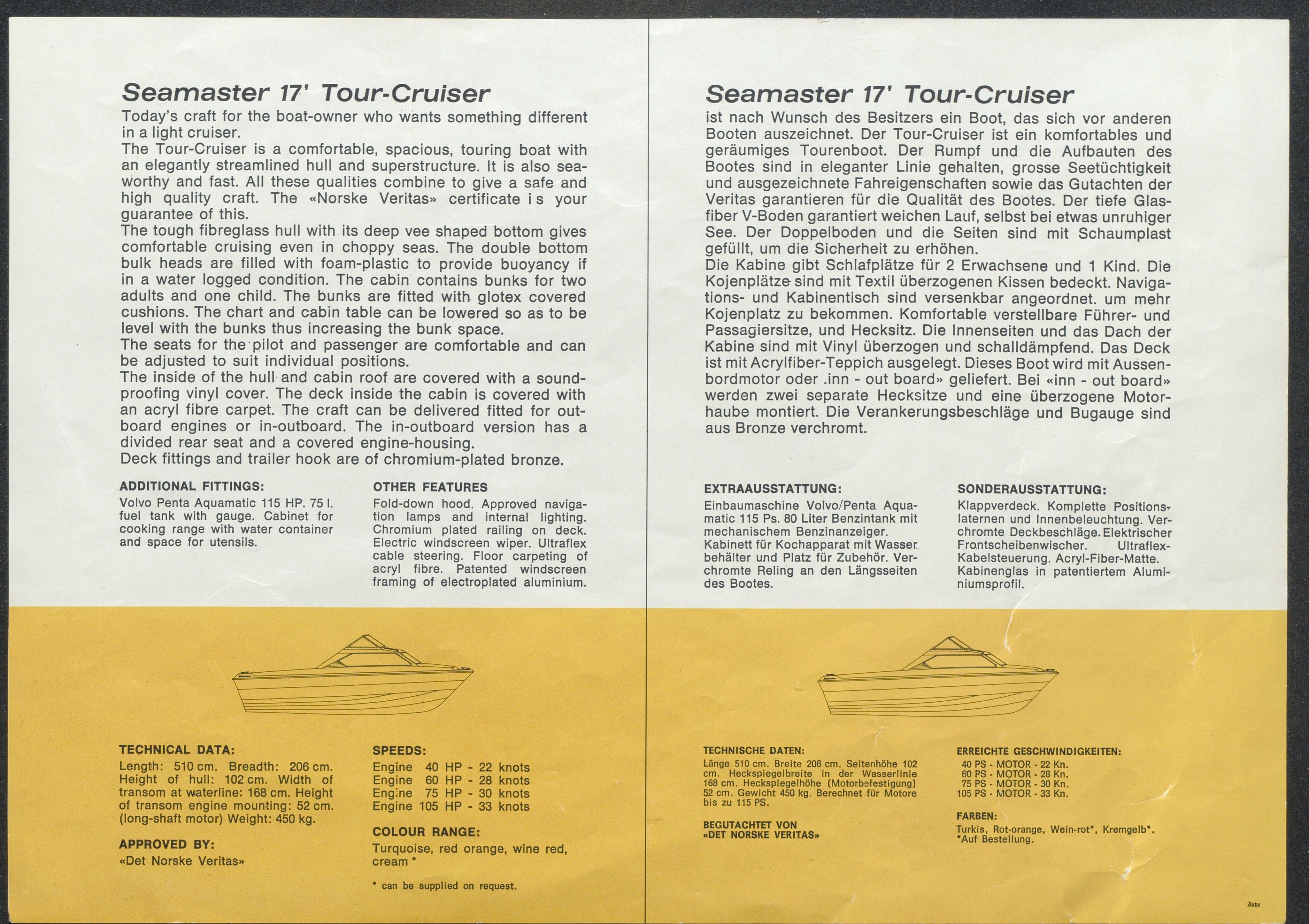 Skibsplast, AAKS/PA-2968/01/X/X01/L0002/0007: Brosjyrer / Seamaster 17 Tour-cruiser (1970-1976), 1970-1976