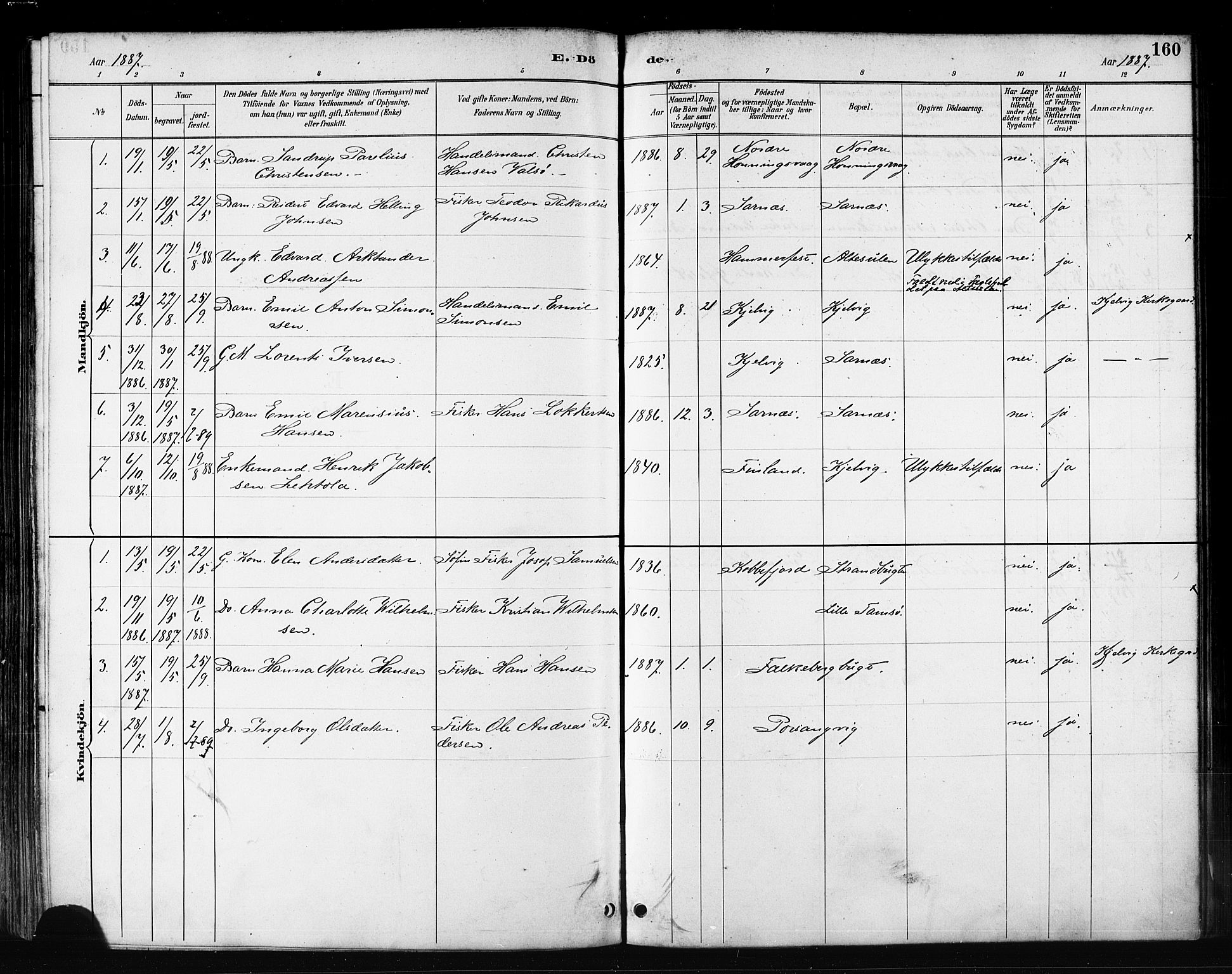 Måsøy sokneprestkontor, AV/SATØ-S-1348/H/Ha/L0007kirke: Ministerialbok nr. 7, 1887-1899, s. 160