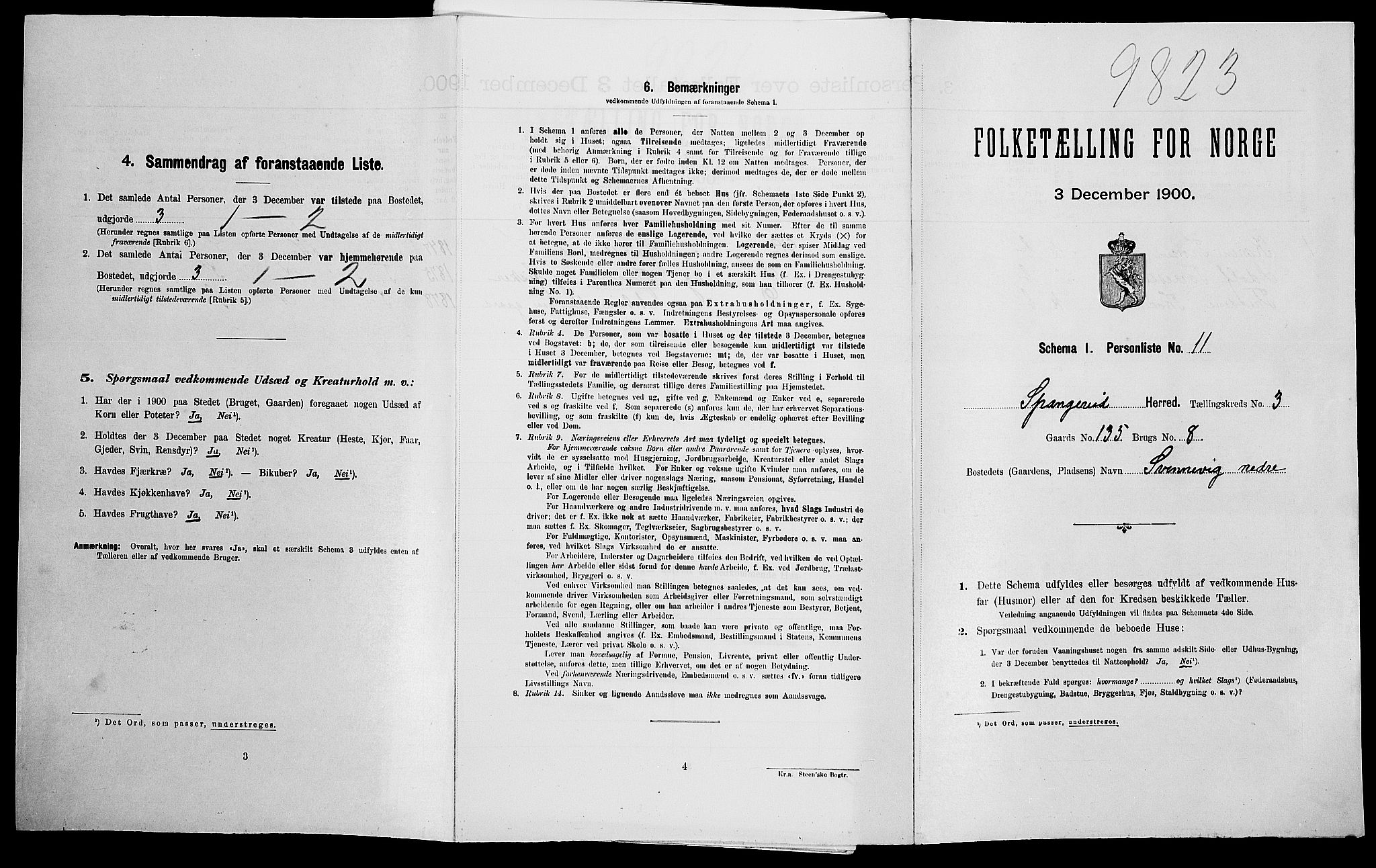 SAK, Folketelling 1900 for 1030 Spangereid herred, 1900, s. 423