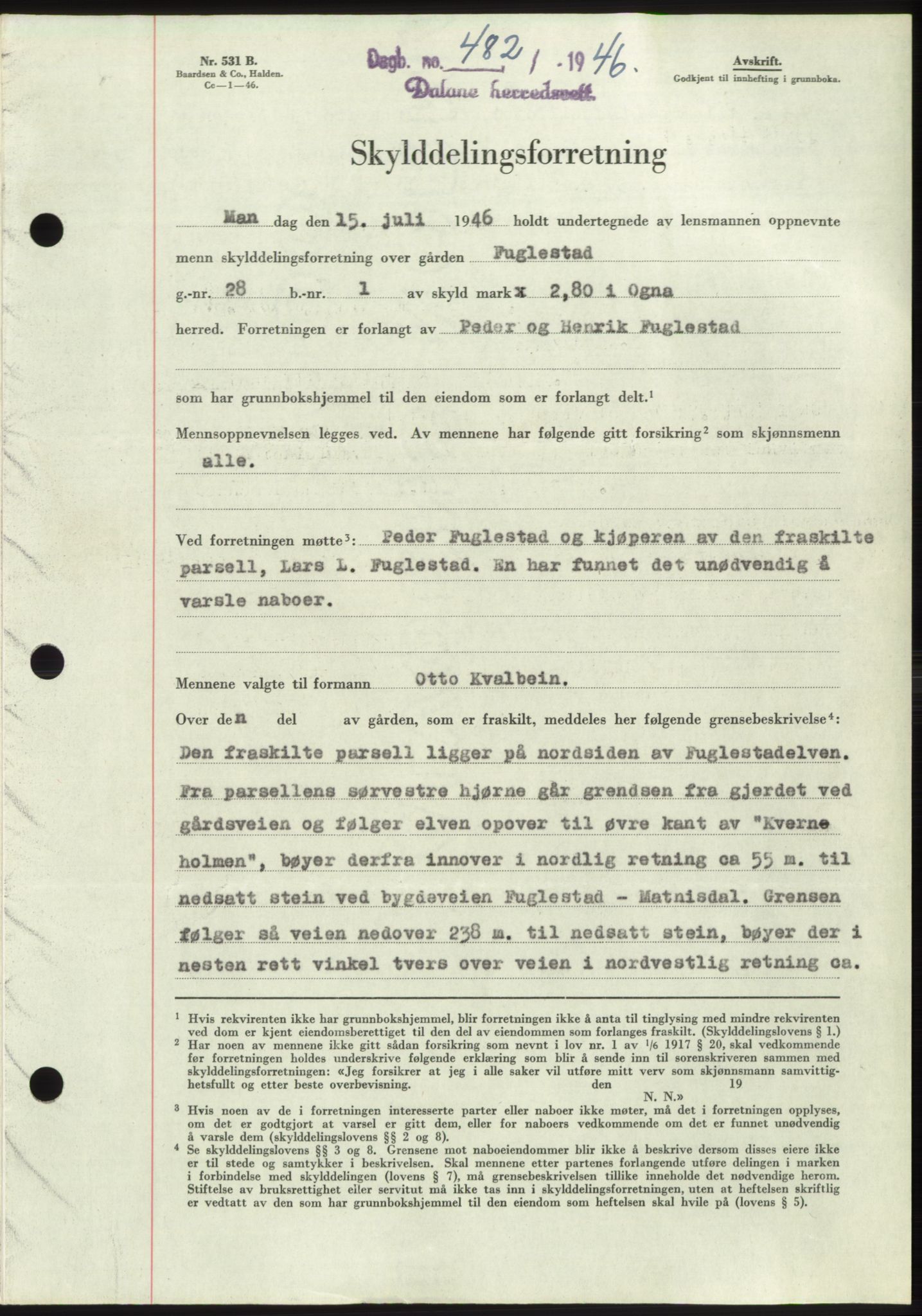 Dalane sorenskriveri, SAST/A-100309/02/G/Gb/L0058: Pantebok, 1926-1950, Tingl.dato: 17.07.1946