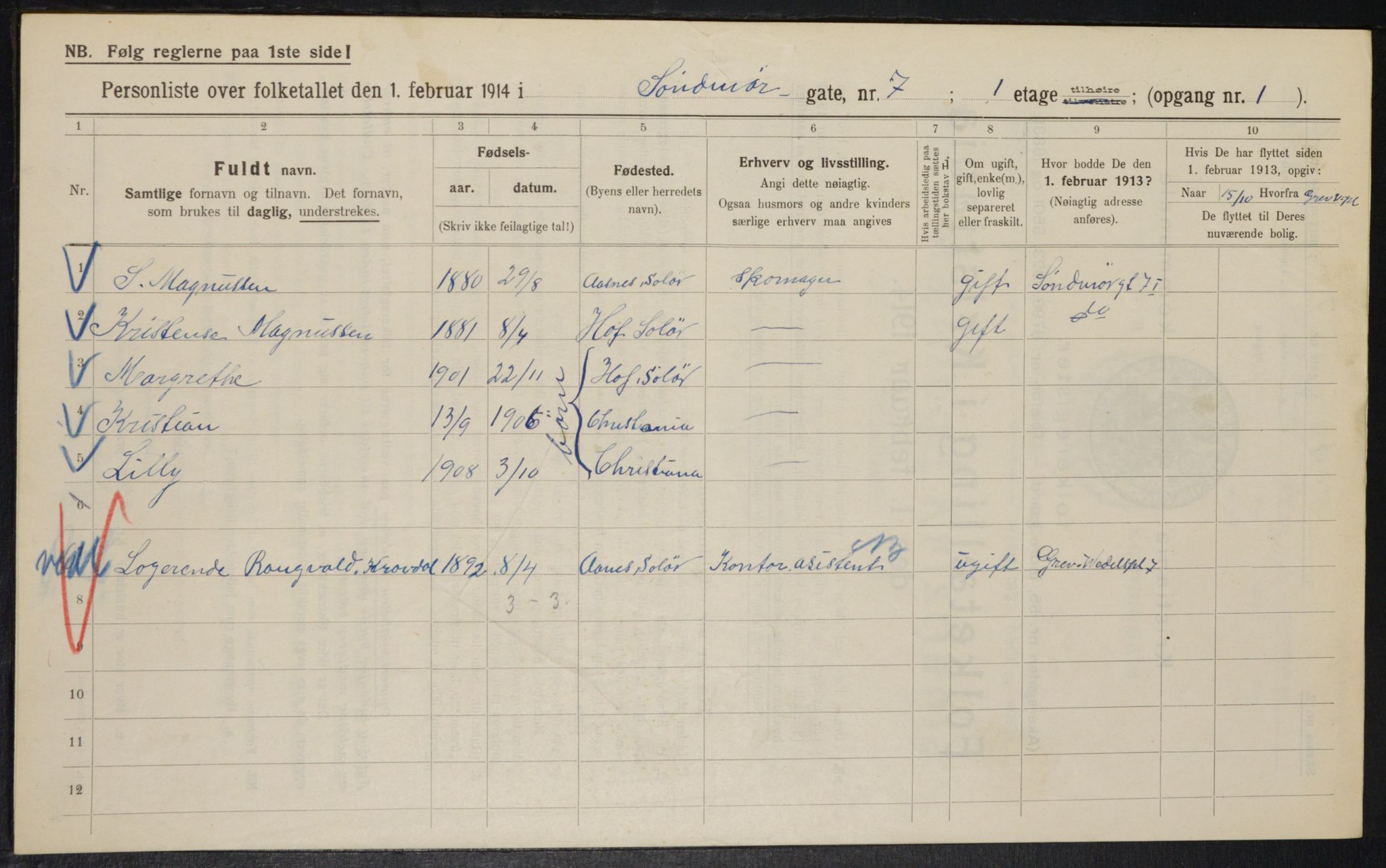 OBA, Kommunal folketelling 1.2.1914 for Kristiania, 1914, s. 105443