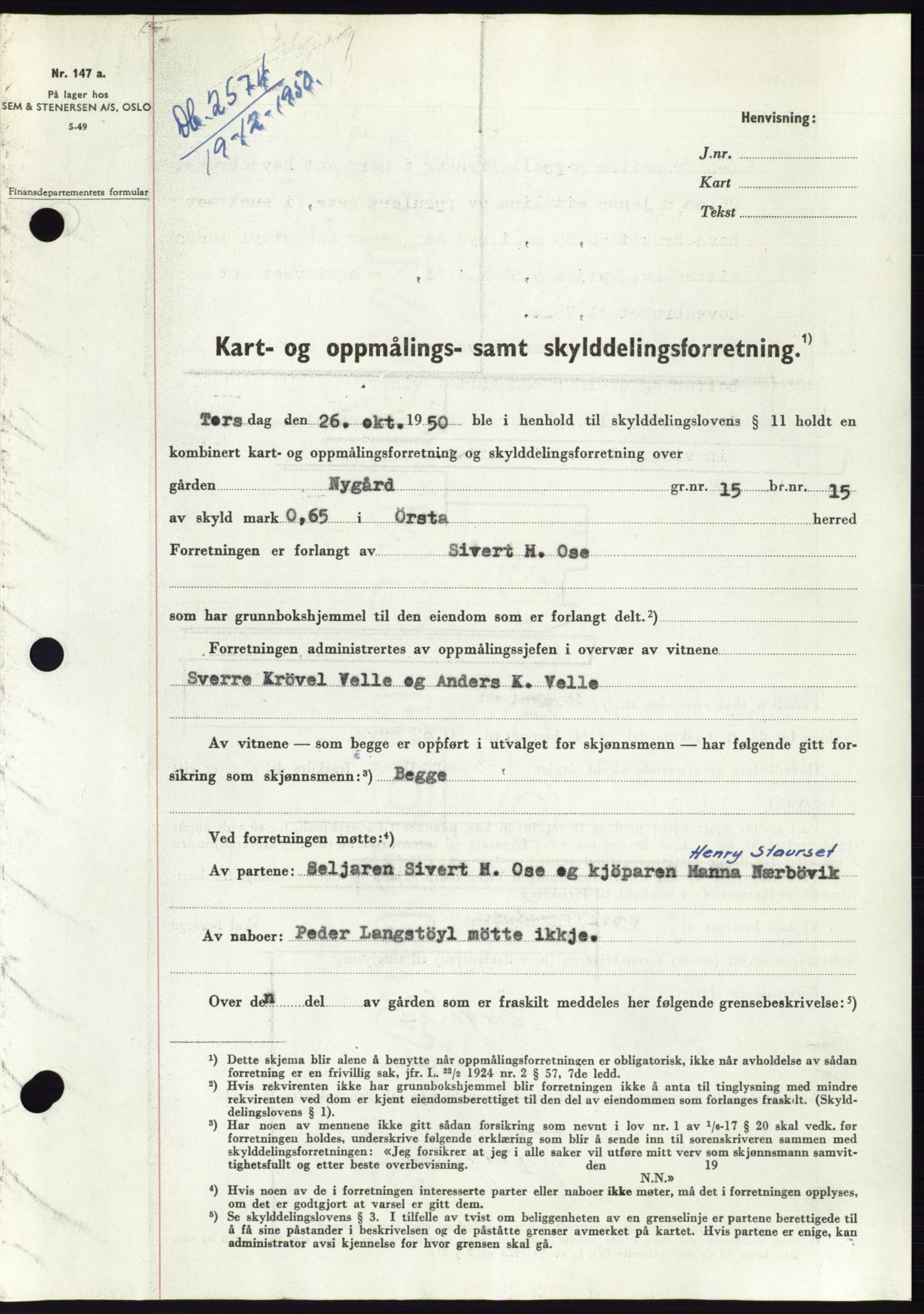 Søre Sunnmøre sorenskriveri, SAT/A-4122/1/2/2C/L0088: Pantebok nr. 14A, 1950-1951, Dagboknr: 2574/1950