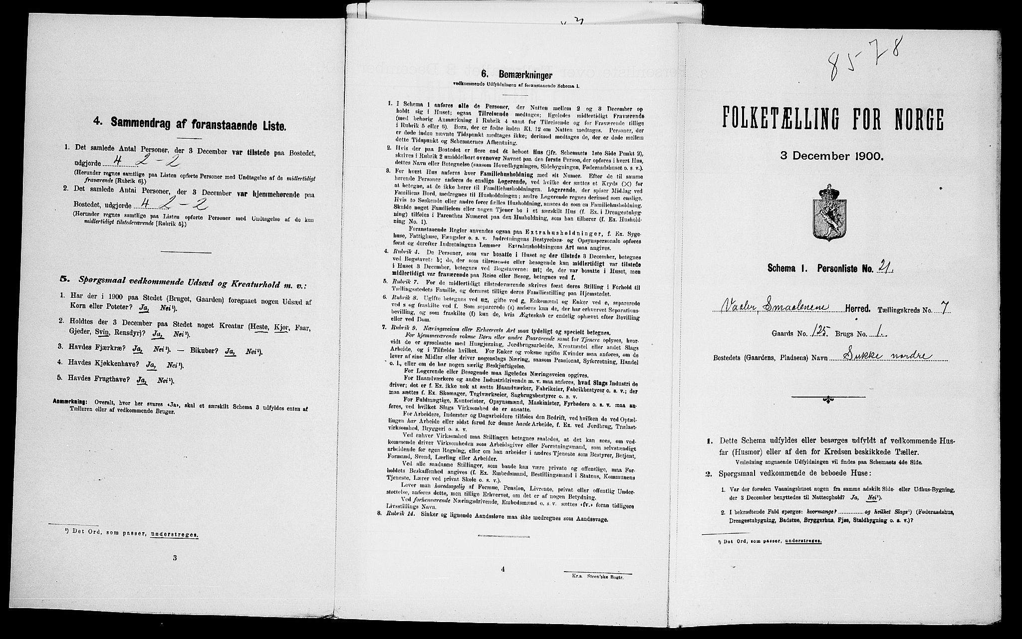 SAO, Folketelling 1900 for 0137 Våler herred, 1900