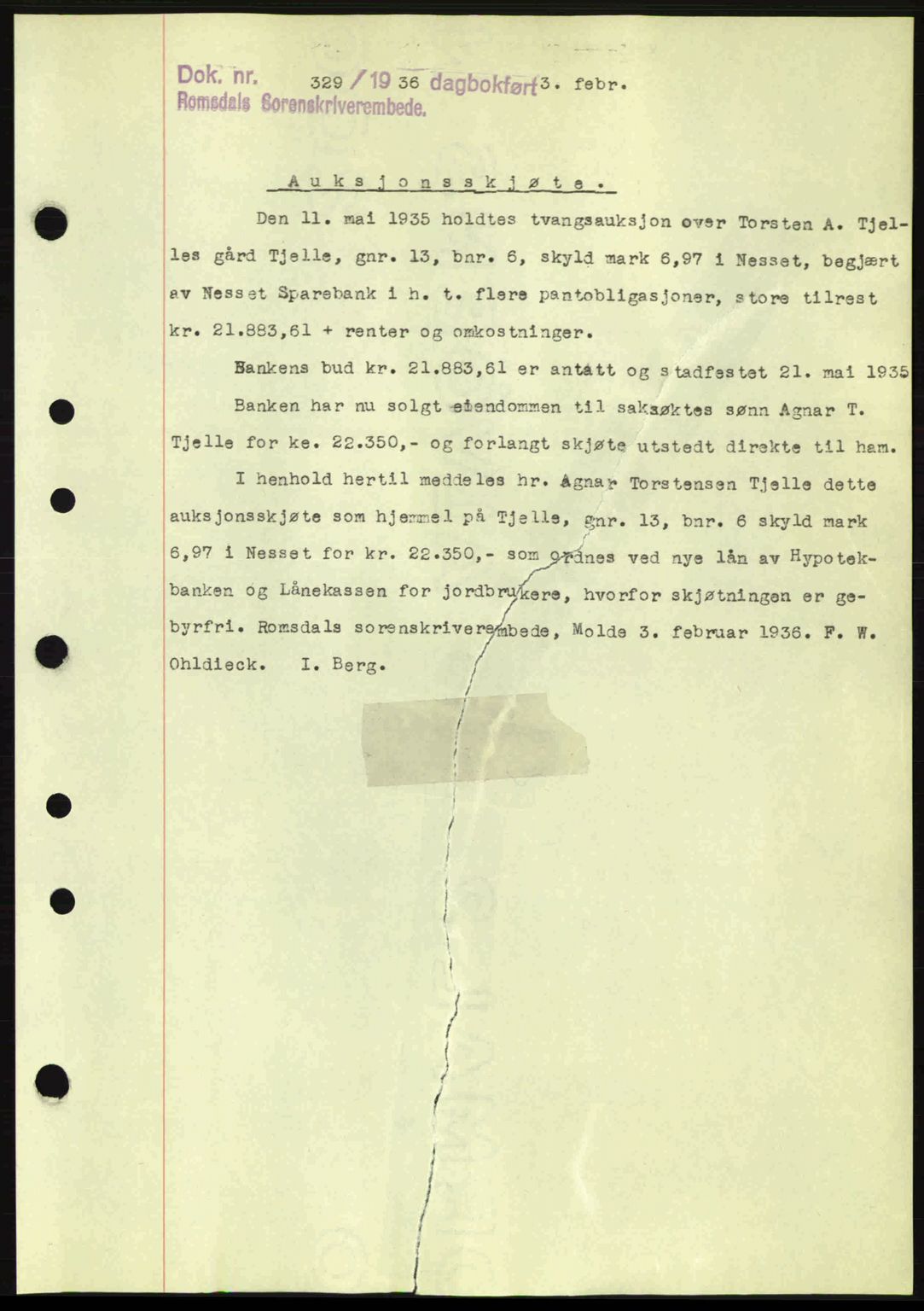 Romsdal sorenskriveri, SAT/A-4149/1/2/2C: Pantebok nr. A1, 1936-1936, Dagboknr: 329/1936