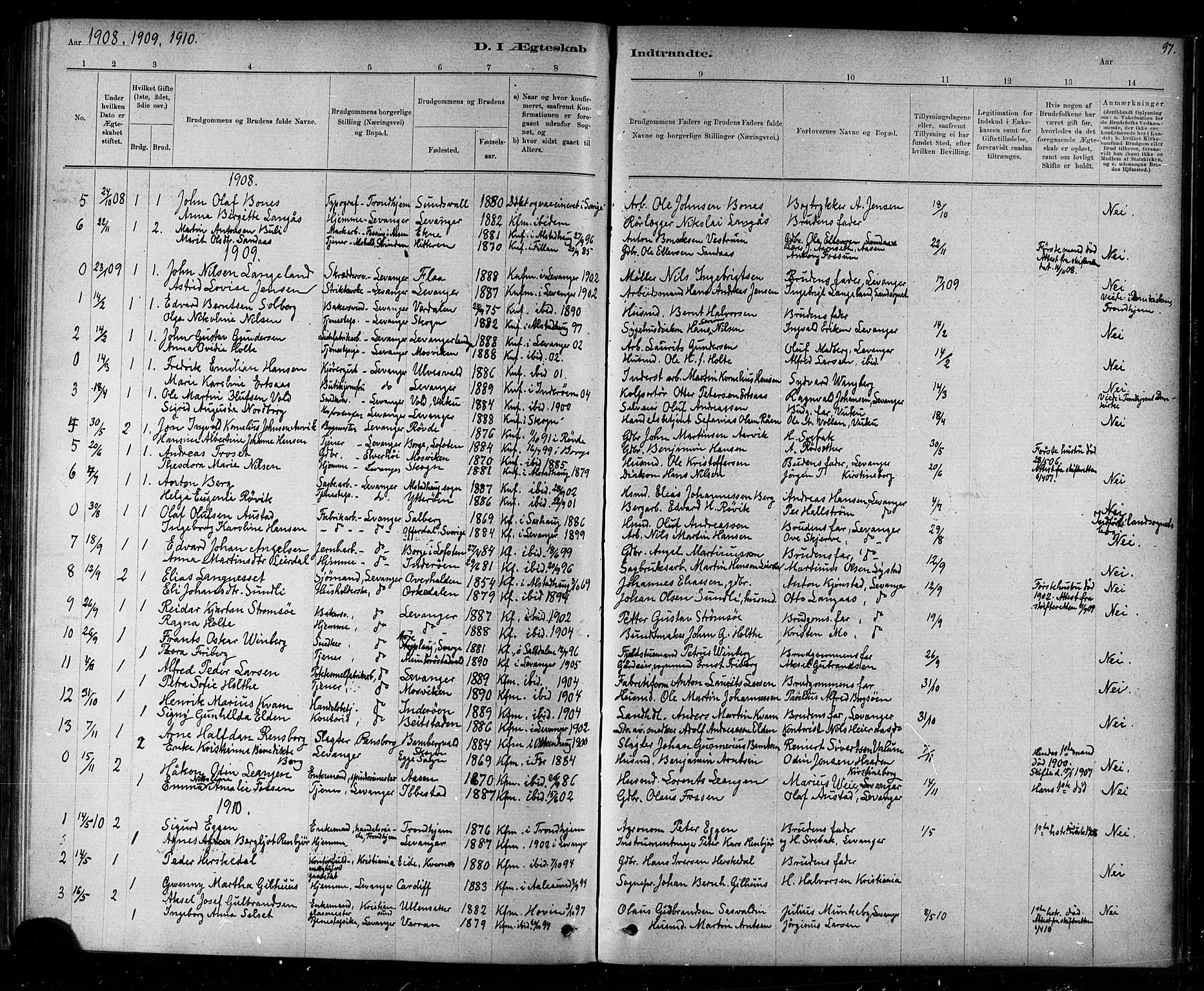 Ministerialprotokoller, klokkerbøker og fødselsregistre - Nord-Trøndelag, SAT/A-1458/720/L0192: Klokkerbok nr. 720C01, 1880-1917, s. 97