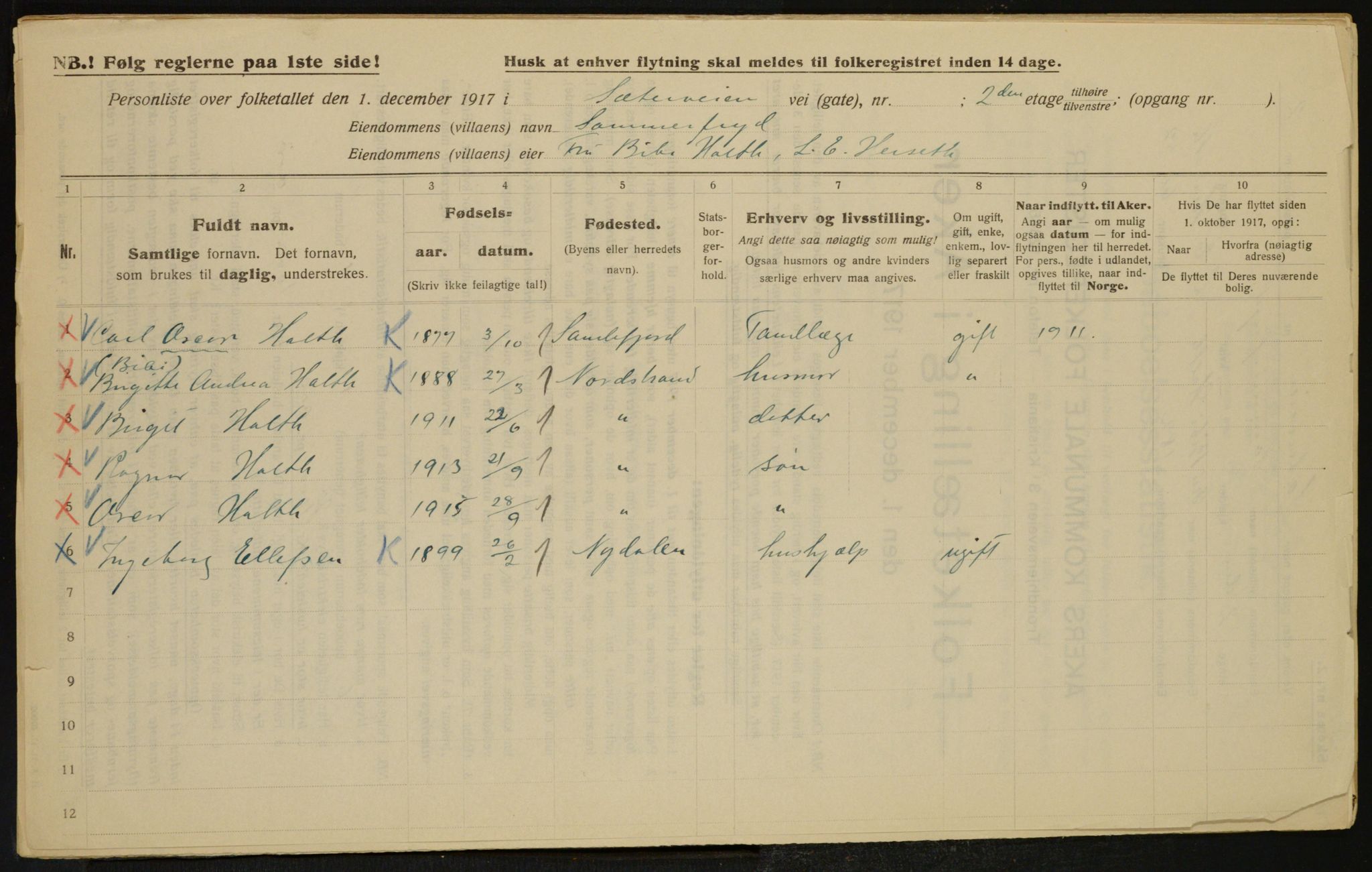 OBA, Kommunal folketelling 1.12.1917 for Aker, 1917, s. 18598