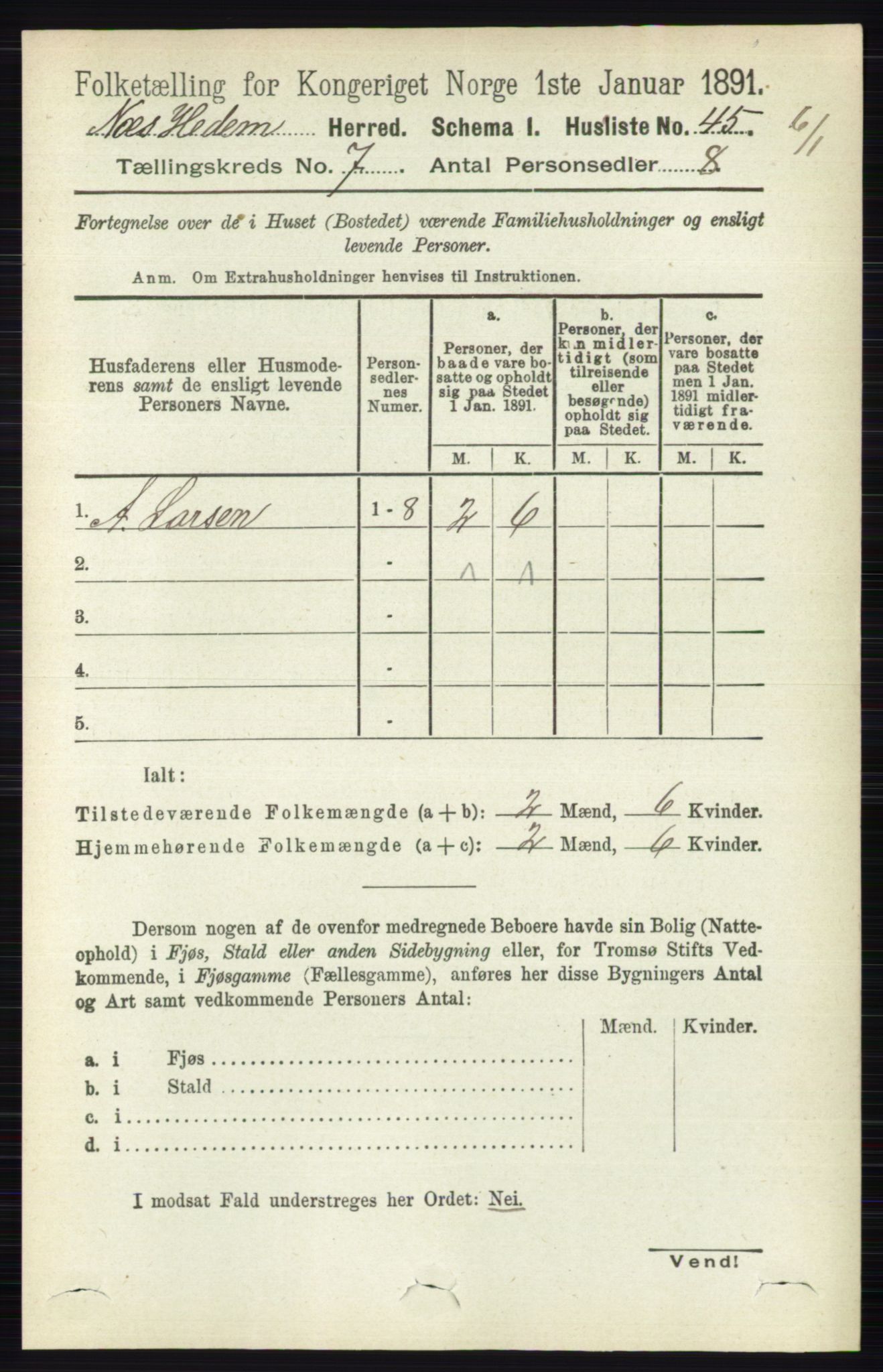 RA, Folketelling 1891 for 0411 Nes herred, 1891, s. 3873