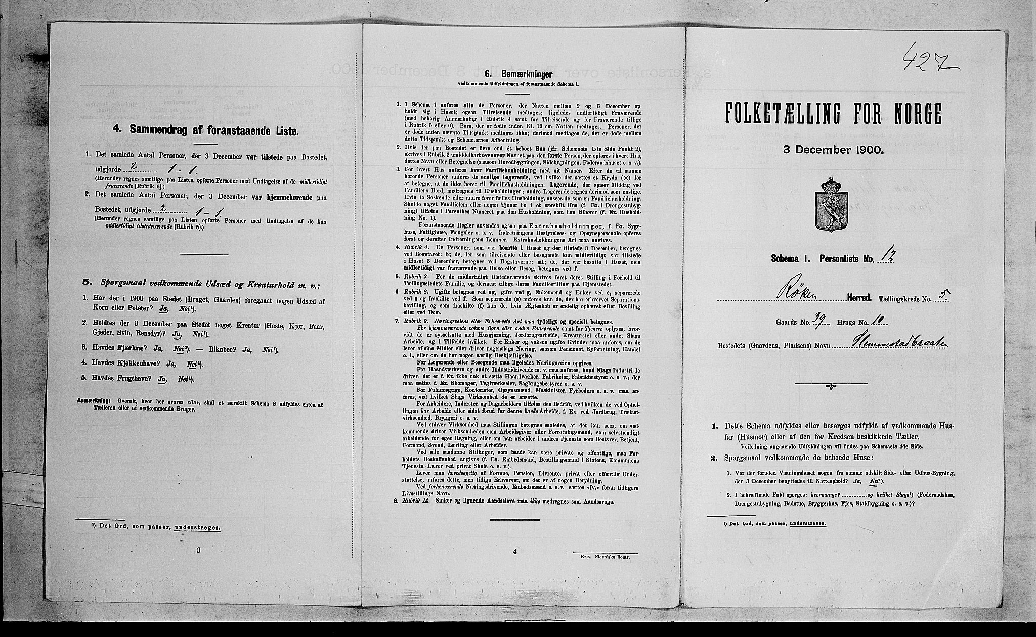 RA, Folketelling 1900 for 0627 Røyken herred, 1900, s. 698