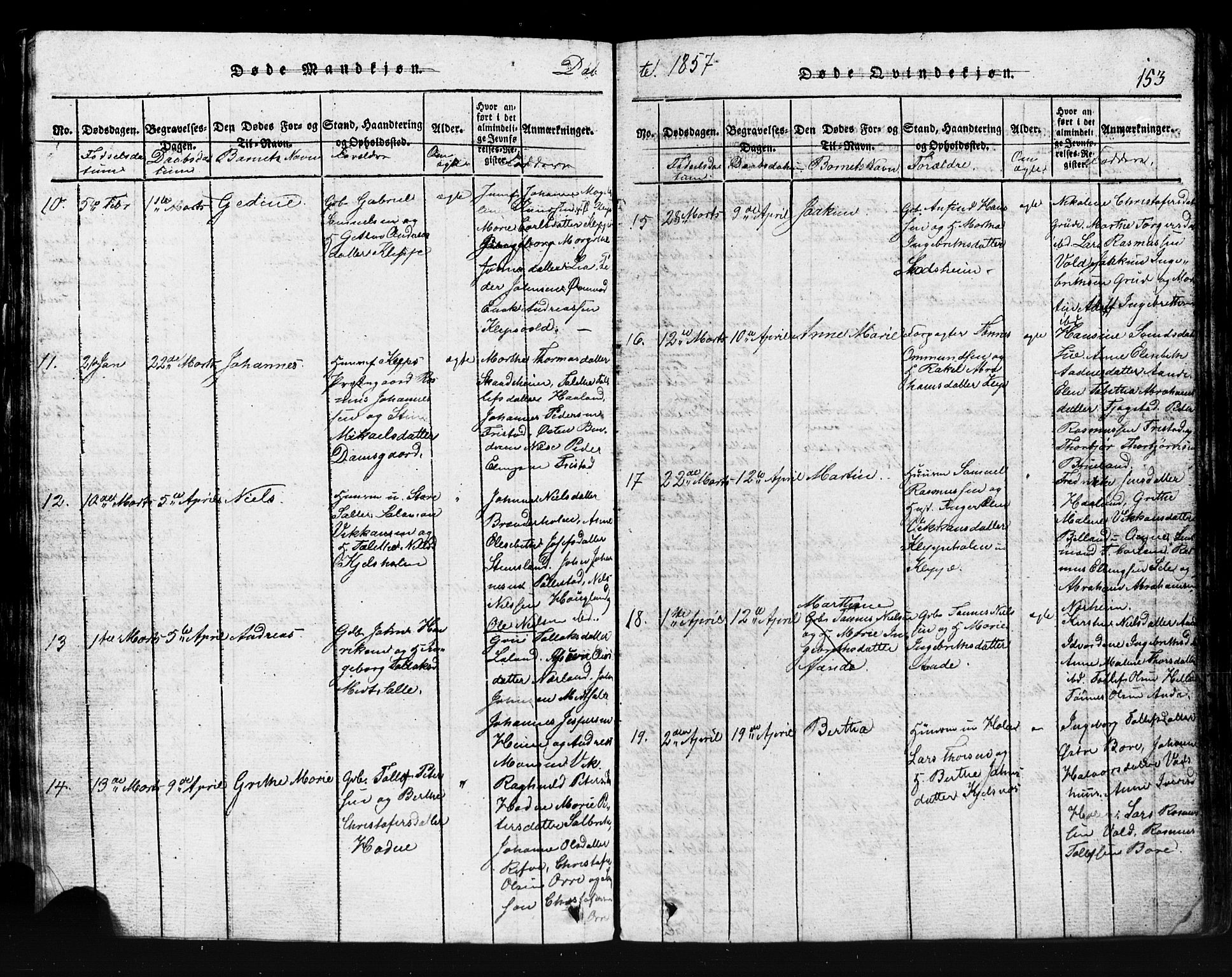 Klepp sokneprestkontor, AV/SAST-A-101803/001/3/30BB/L0001: Klokkerbok nr.  B 1, 1816-1859, s. 153