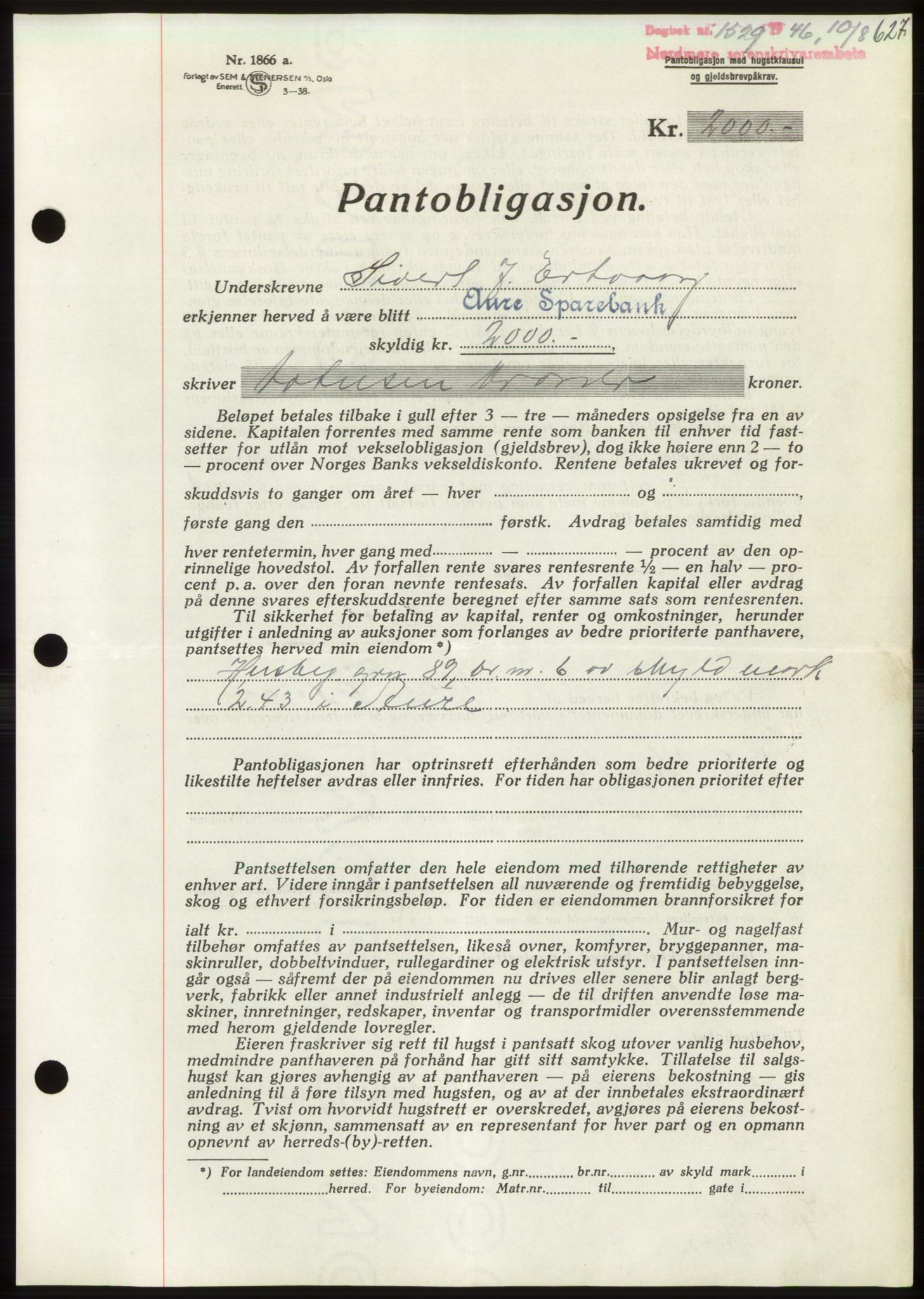 Nordmøre sorenskriveri, SAT/A-4132/1/2/2Ca: Pantebok nr. B94, 1946-1946, Dagboknr: 1529/1946