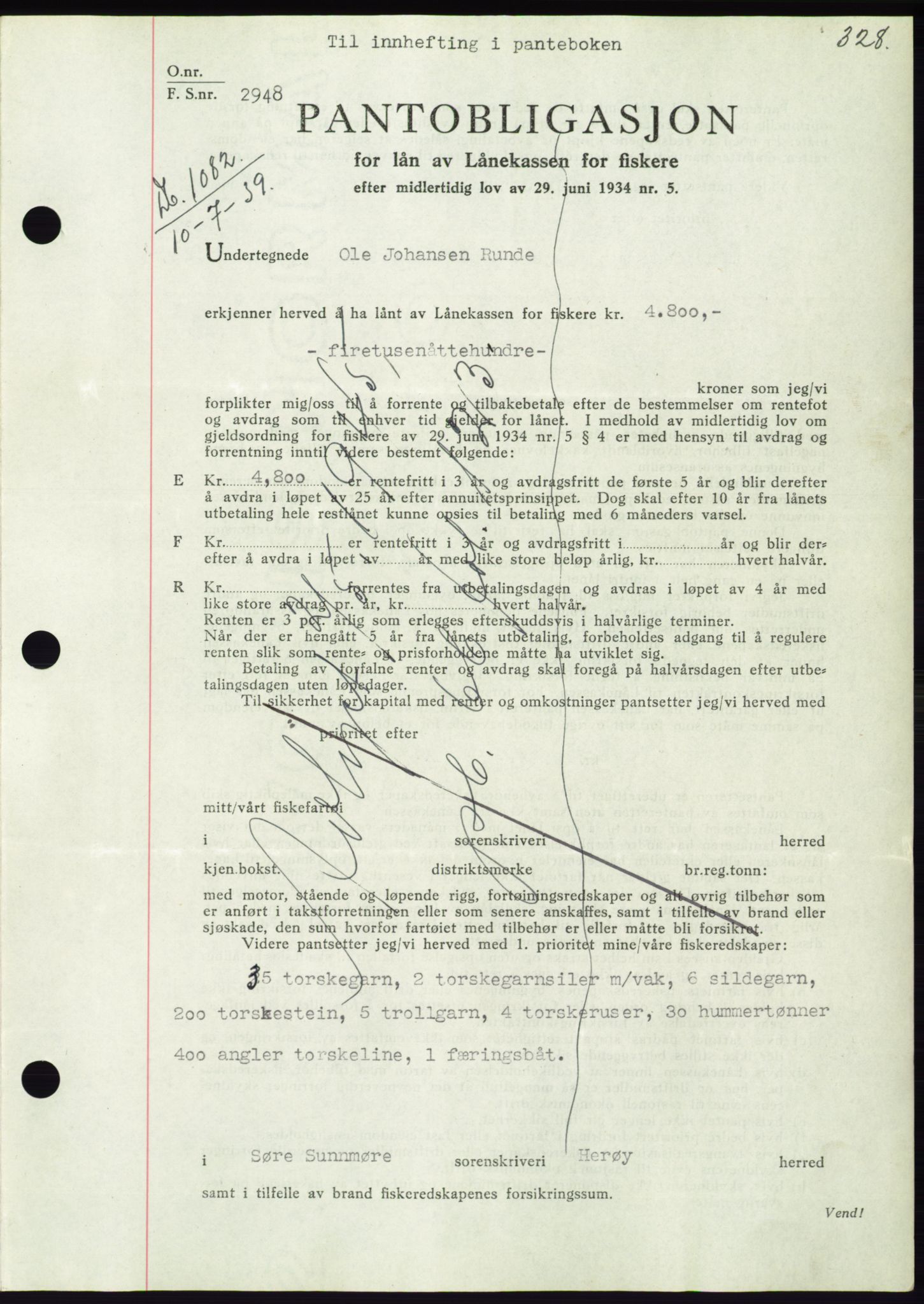 Søre Sunnmøre sorenskriveri, AV/SAT-A-4122/1/2/2C/L0068: Pantebok nr. 62, 1939-1939, Dagboknr: 1082/1939