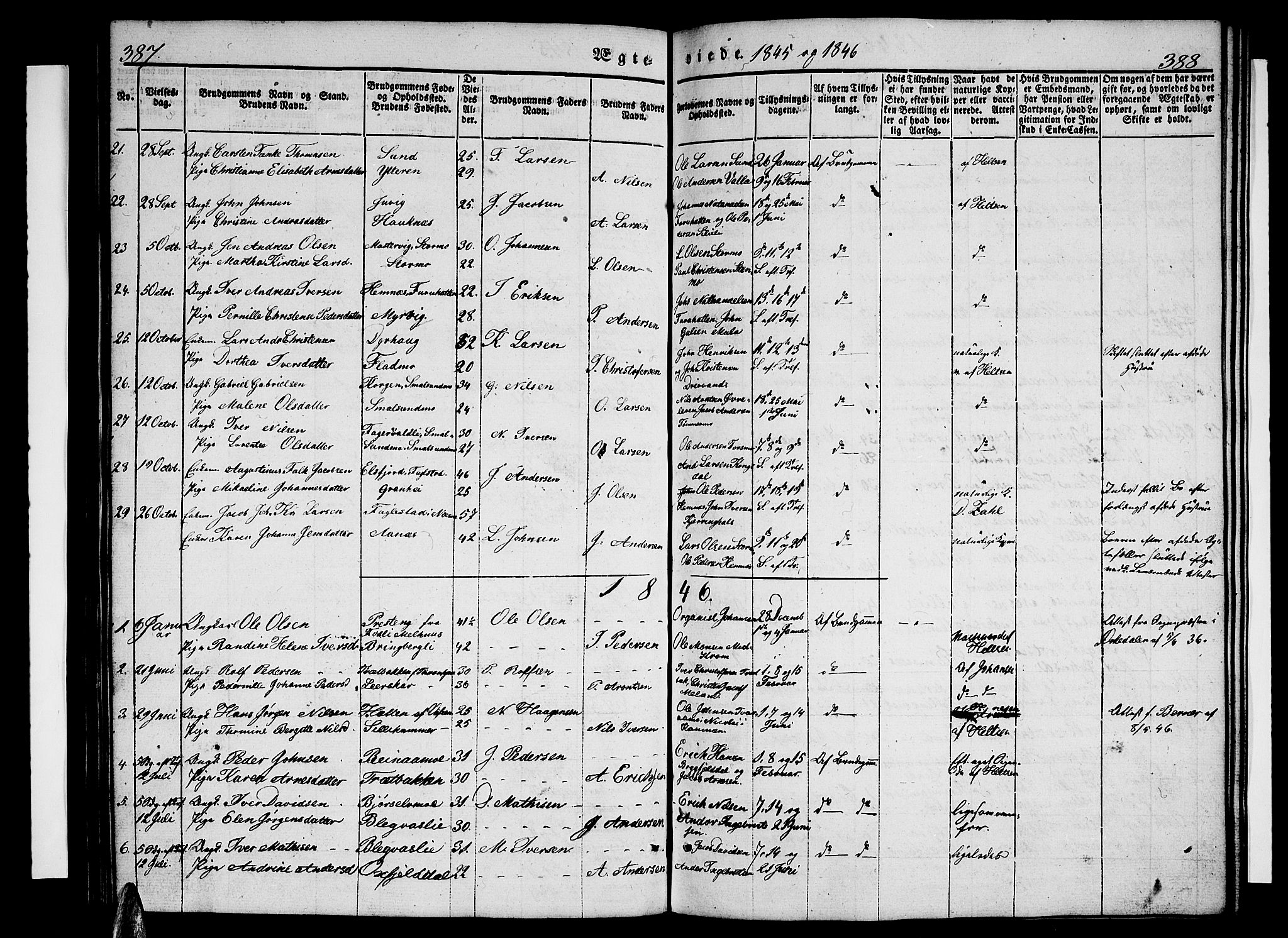 Ministerialprotokoller, klokkerbøker og fødselsregistre - Nordland, AV/SAT-A-1459/825/L0364: Klokkerbok nr. 825C01, 1841-1863, s. 387-388