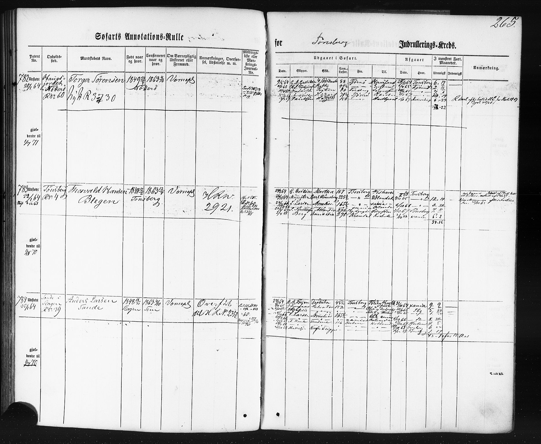 Tønsberg innrulleringskontor, SAKO/A-786/F/Fb/L0001: Annotasjonsrulle Patent nr. 1-1724, 1860-1868, s. 279