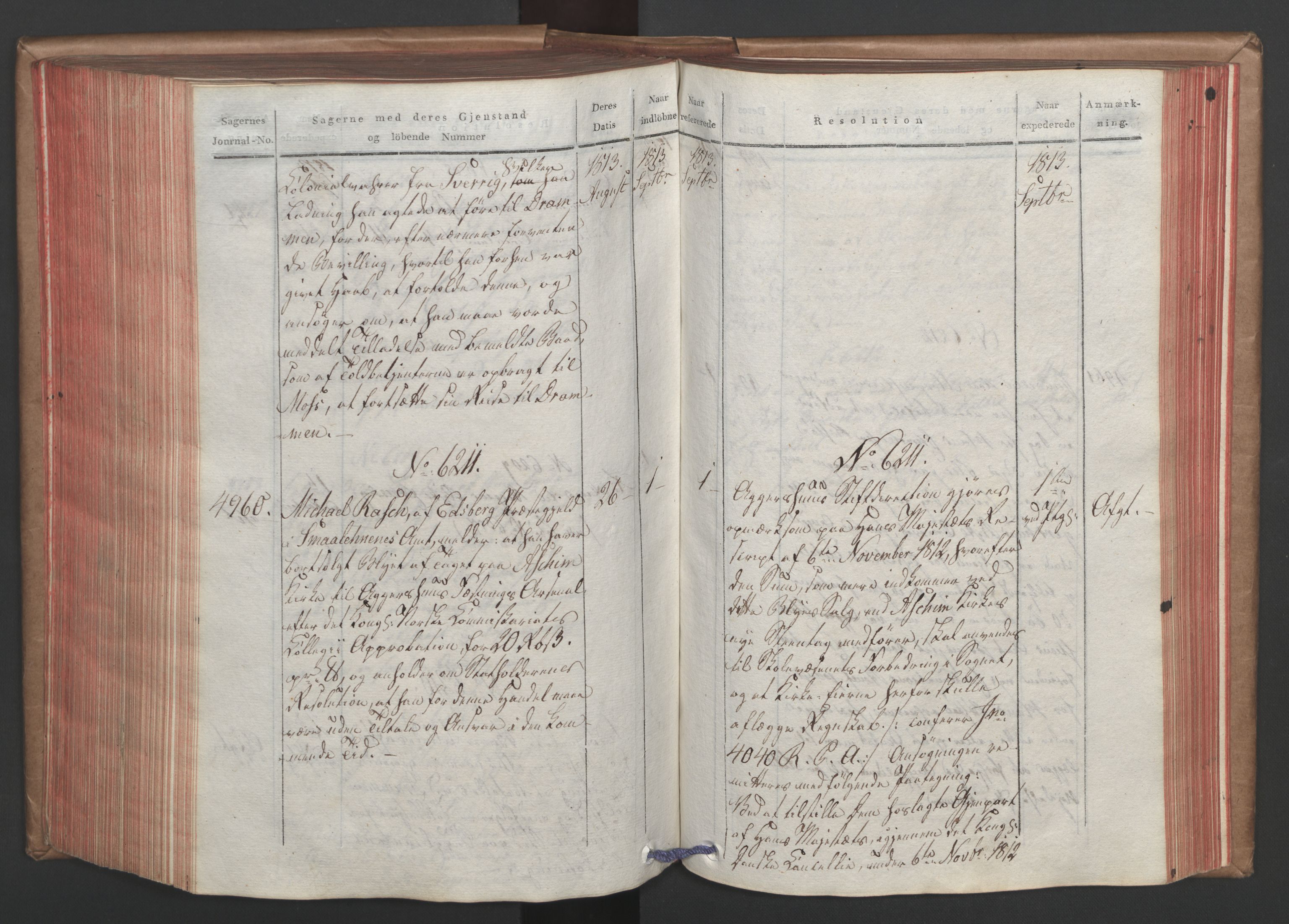 Stattholderembetet 1810-1814, 1. kontor (Kontor A), AV/RA-EA-2872/Ab/L0006: Referatprotokoll,  j.nr. 4244-5022,  l.nr. 5322-6289, 1813, s. 268