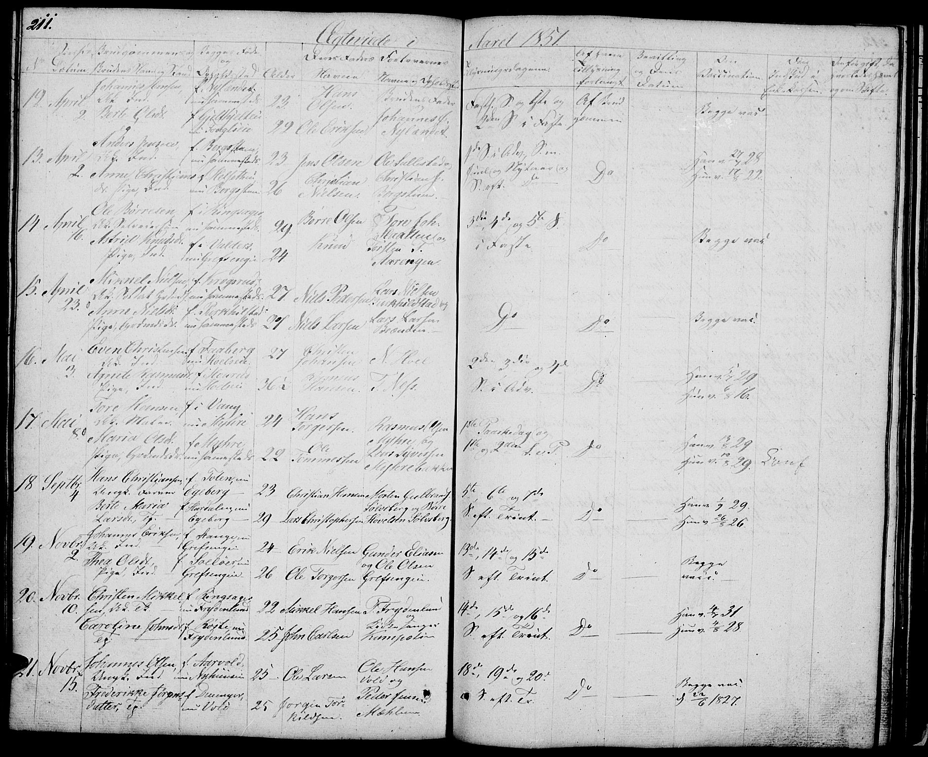 Nes prestekontor, Hedmark, AV/SAH-PREST-020/L/La/L0004: Klokkerbok nr. 4, 1832-1861, s. 211