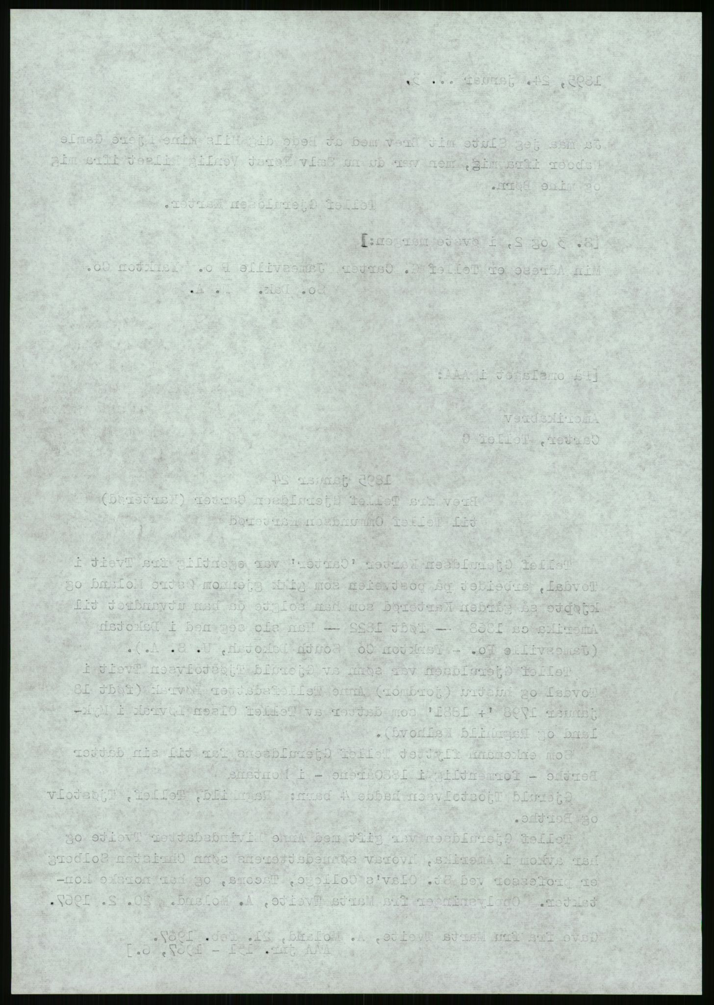 Samlinger til kildeutgivelse, Amerikabrevene, AV/RA-EA-4057/F/L0026: Innlån fra Aust-Agder: Aust-Agder-Arkivet - Erickson, 1838-1914, s. 454