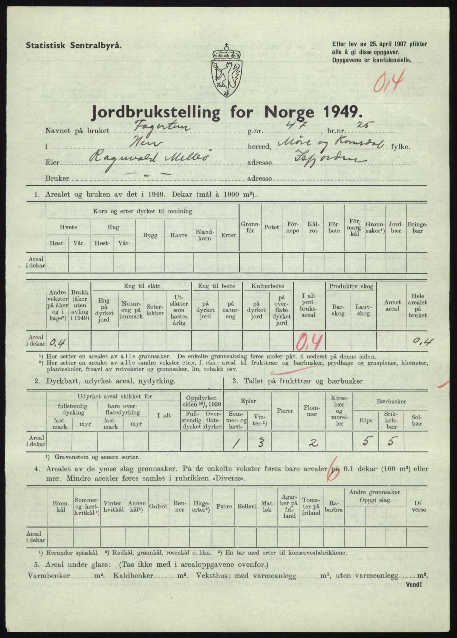 Statistisk sentralbyrå, Næringsøkonomiske emner, Jordbruk, skogbruk, jakt, fiske og fangst, AV/RA-S-2234/G/Gc/L0323: Møre og Romsdal: Grytten og Hen, 1949, s. 403