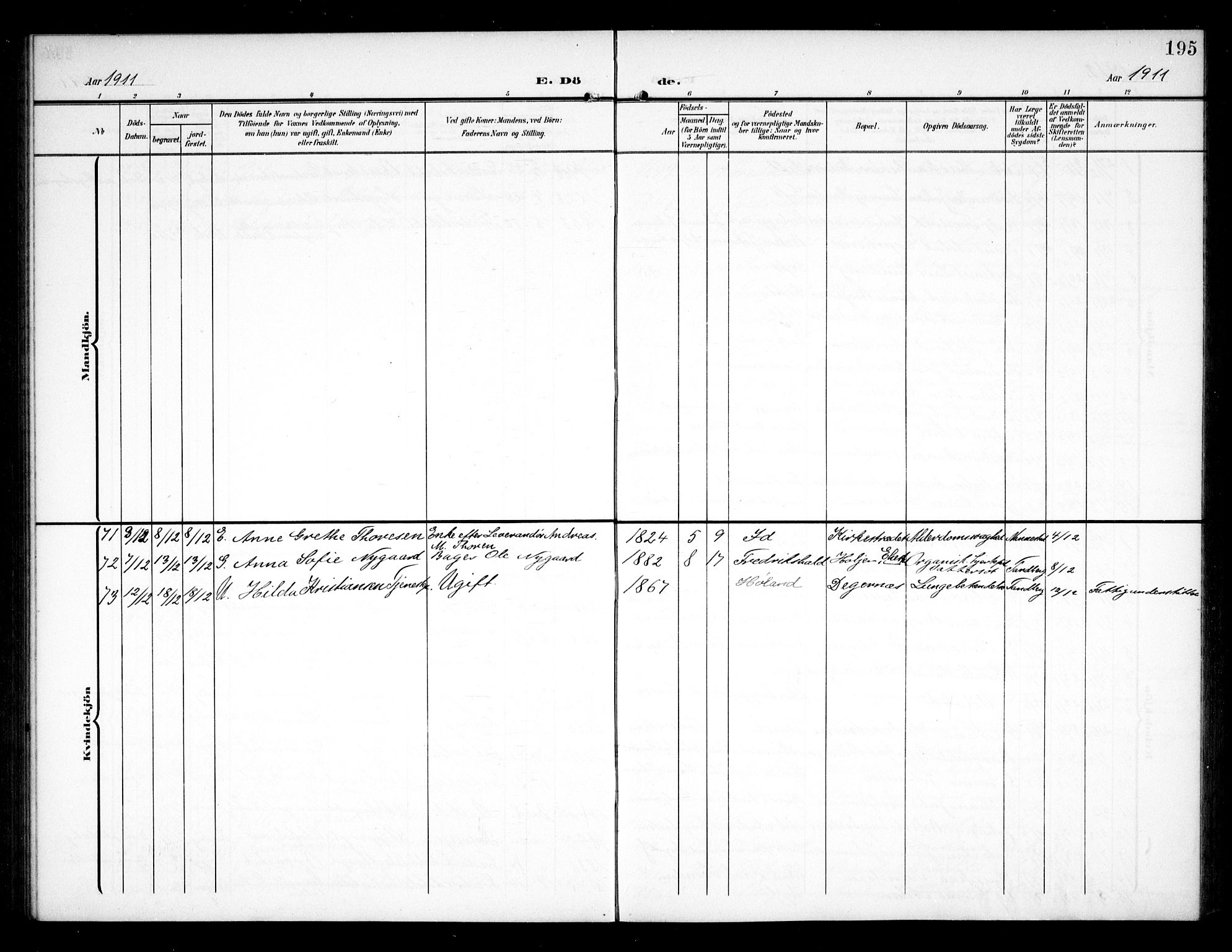 Halden prestekontor Kirkebøker, AV/SAO-A-10909/G/Ga/L0011: Klokkerbok nr. 11, 1906-1934, s. 195