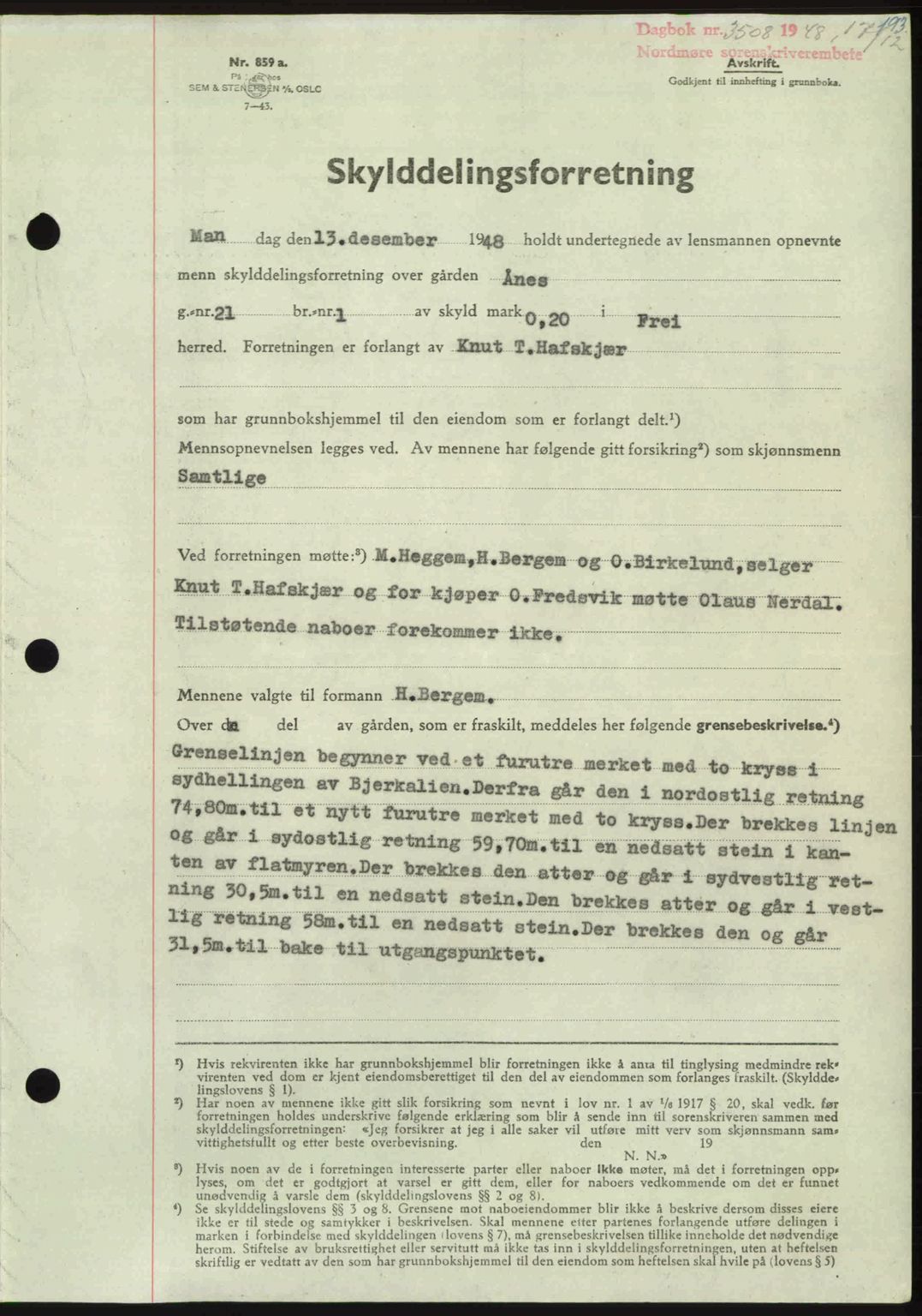Nordmøre sorenskriveri, SAT/A-4132/1/2/2Ca: Pantebok nr. A110, 1948-1949, Dagboknr: 3508/1948