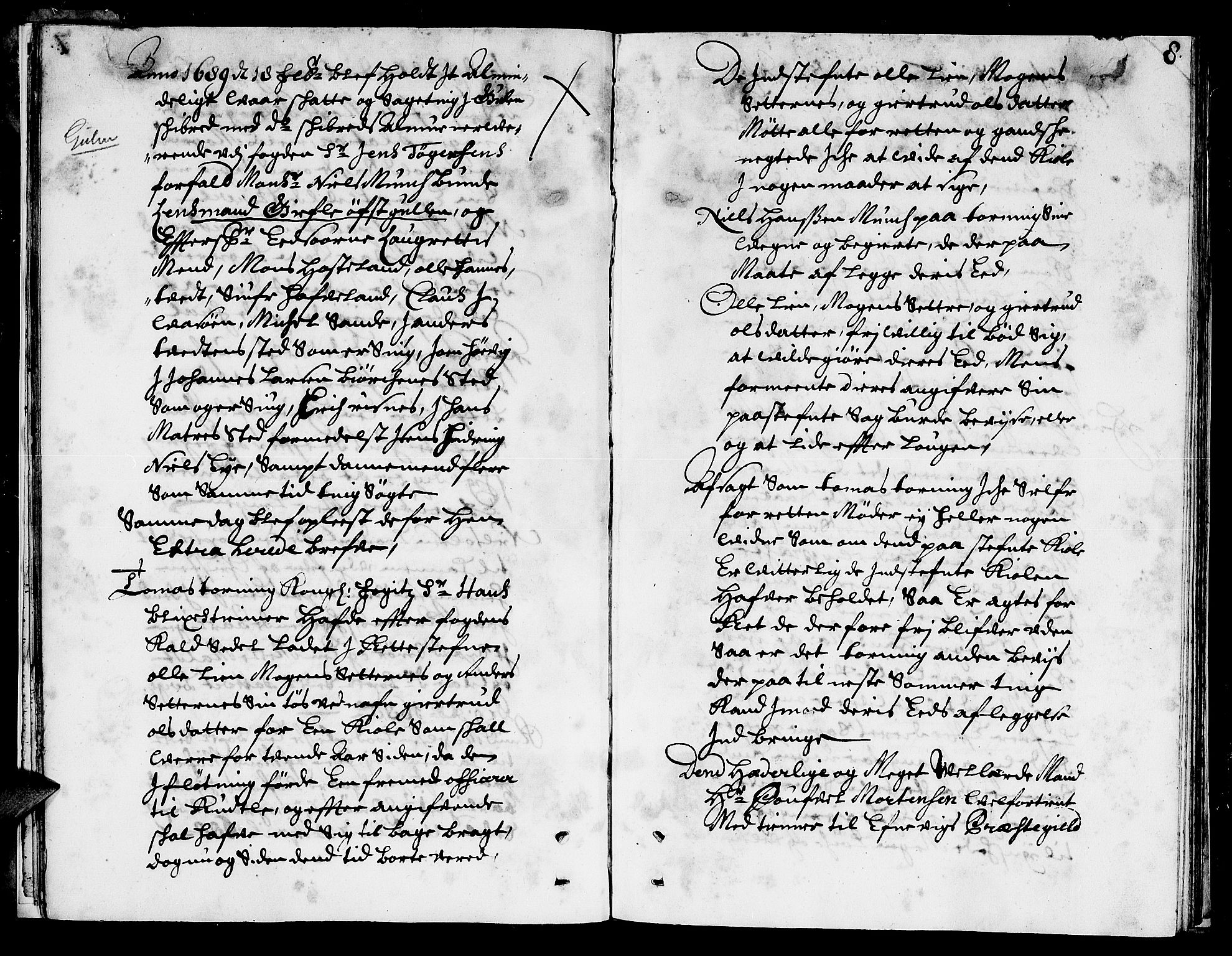 Nordhordland sorenskrivar, AV/SAB-A-2901/1/F/Fa/L0023: Tingbok (justisprotokoll), 1689, s. 7b-8a