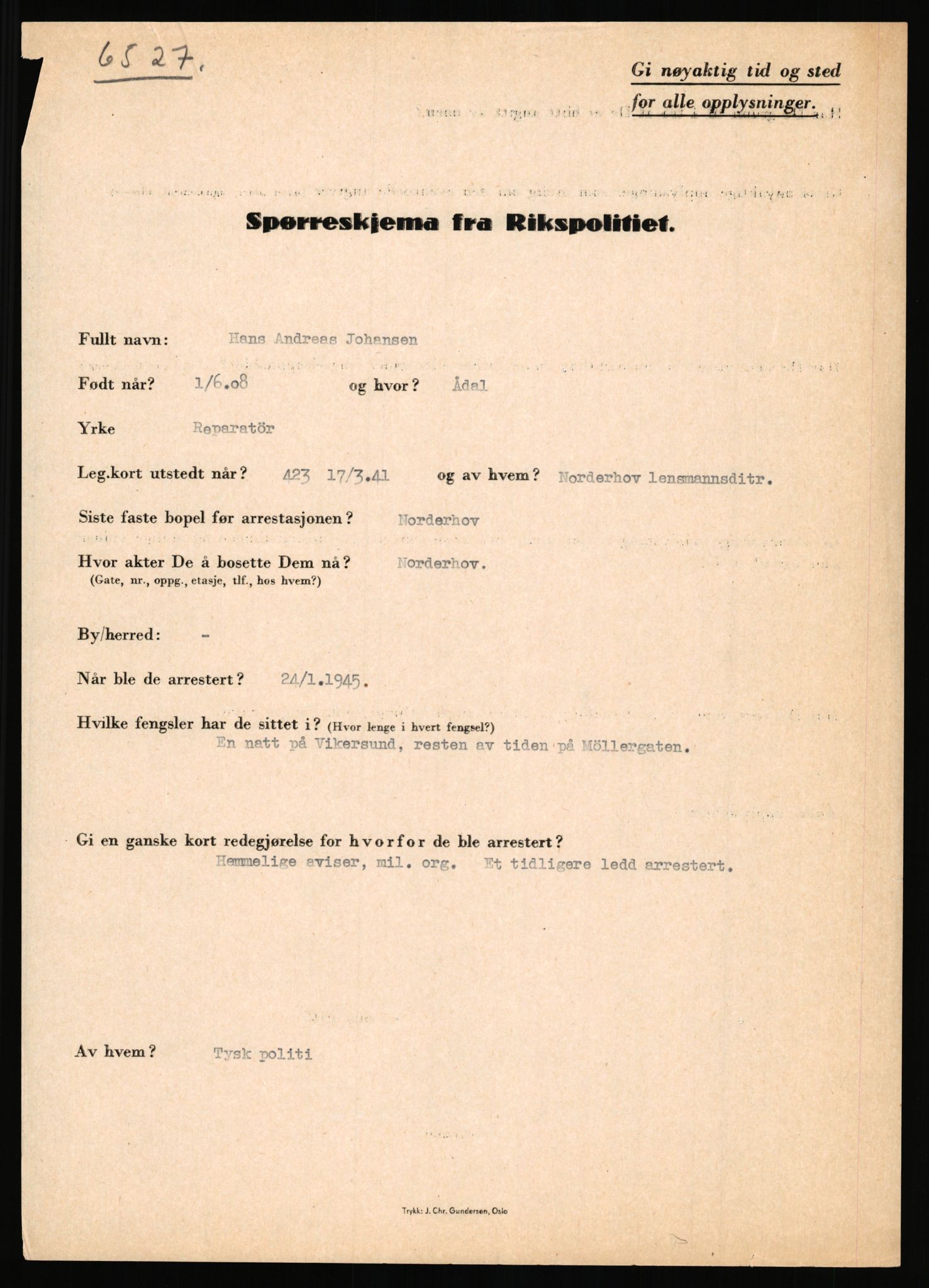 Rikspolitisjefen, AV/RA-S-1560/L/L0008: Jaffe, Bernhard - Karset, Helge Hafsahl, 1940-1945, s. 629