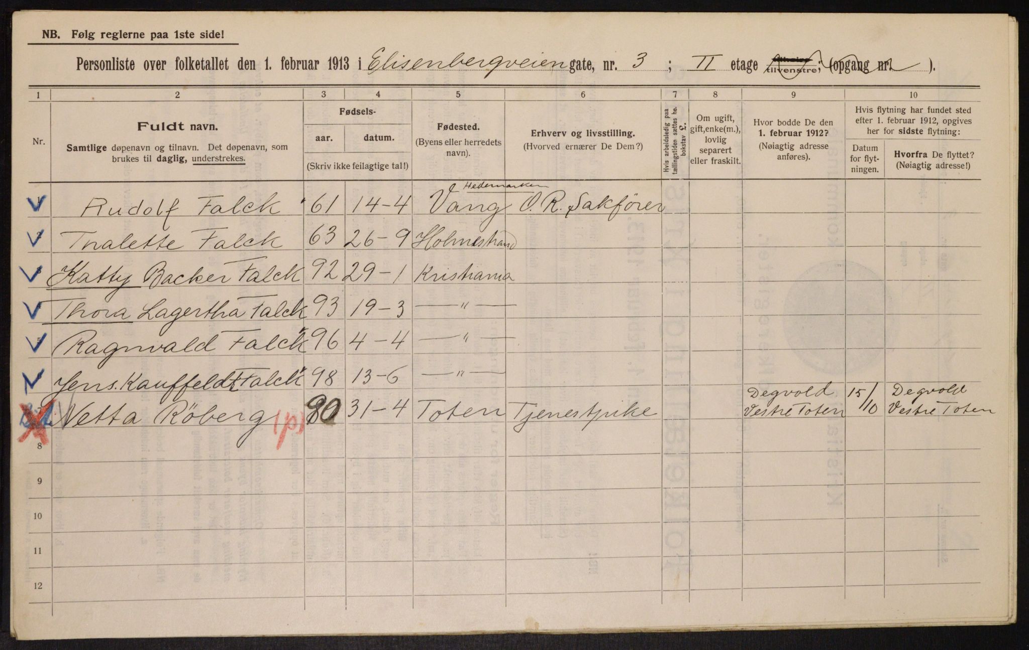 OBA, Kommunal folketelling 1.2.1913 for Kristiania, 1913, s. 20527