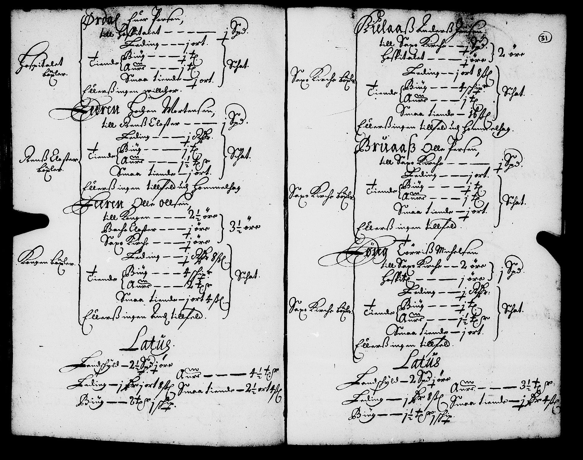 Rentekammeret inntil 1814, Realistisk ordnet avdeling, AV/RA-EA-4070/N/Nb/Nba/L0055: Inderøy len, 1668, s. 30b-31a