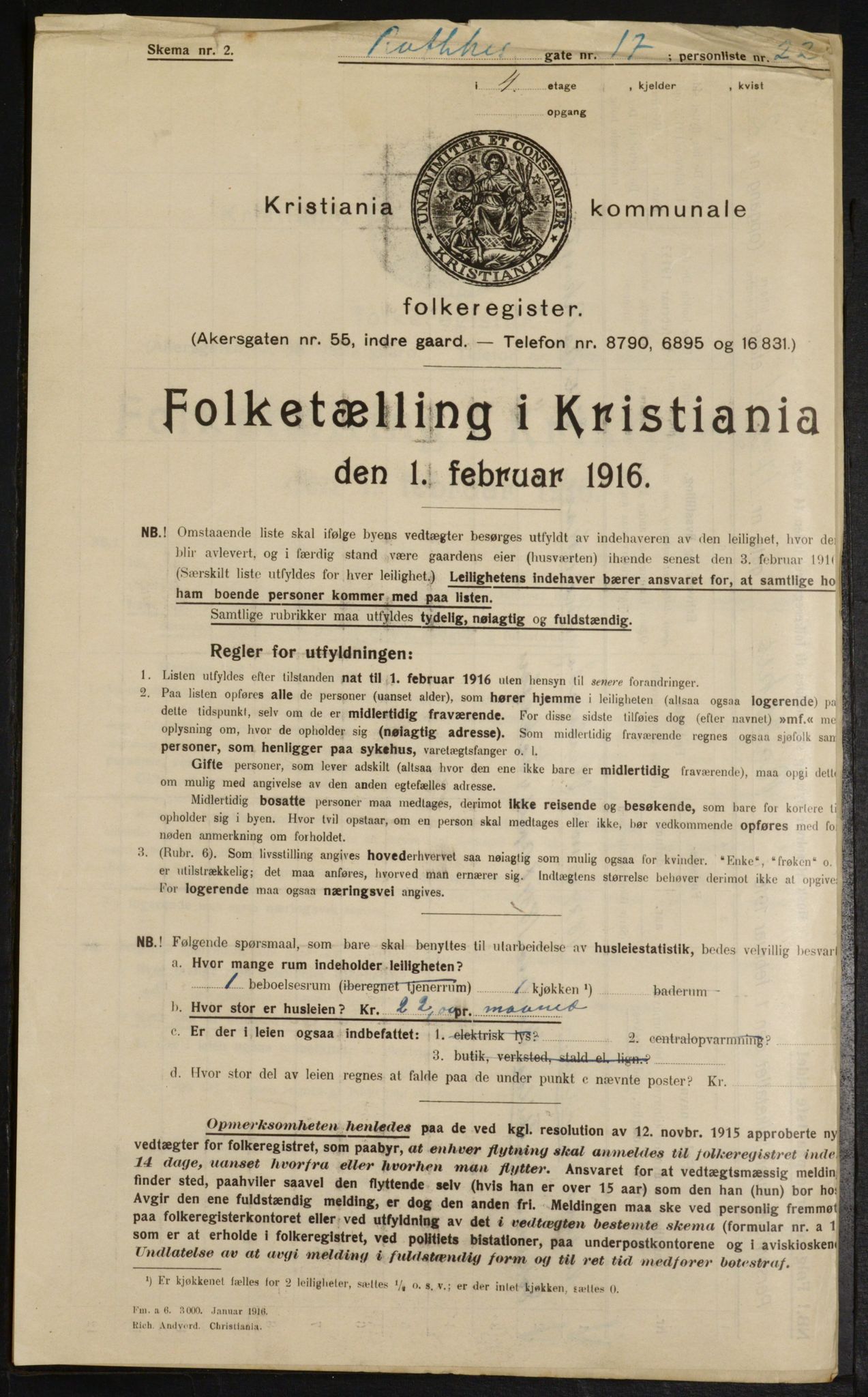 OBA, Kommunal folketelling 1.2.1916 for Kristiania, 1916, s. 84798