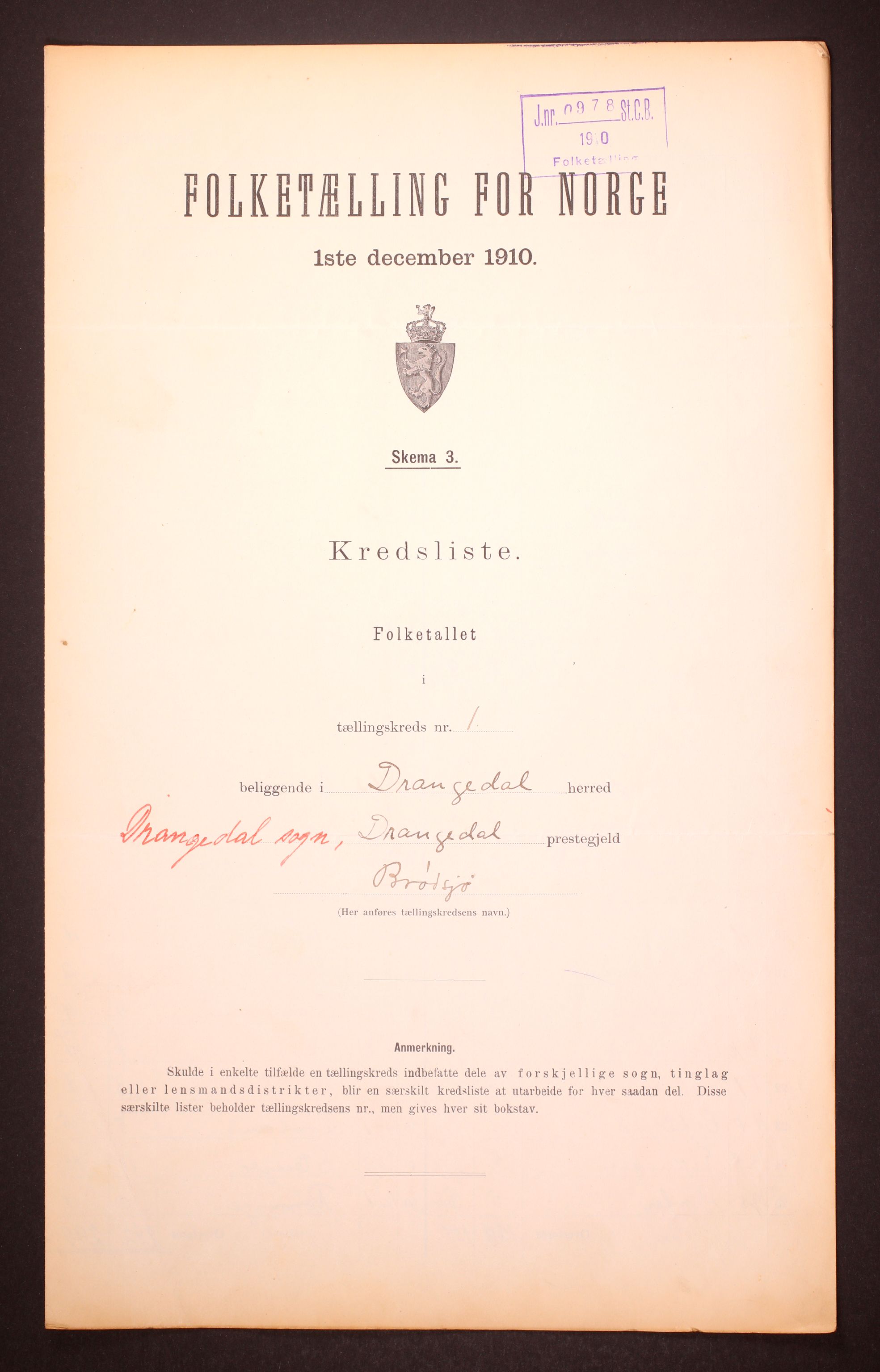 RA, Folketelling 1910 for 0817 Drangedal herred, 1910, s. 4